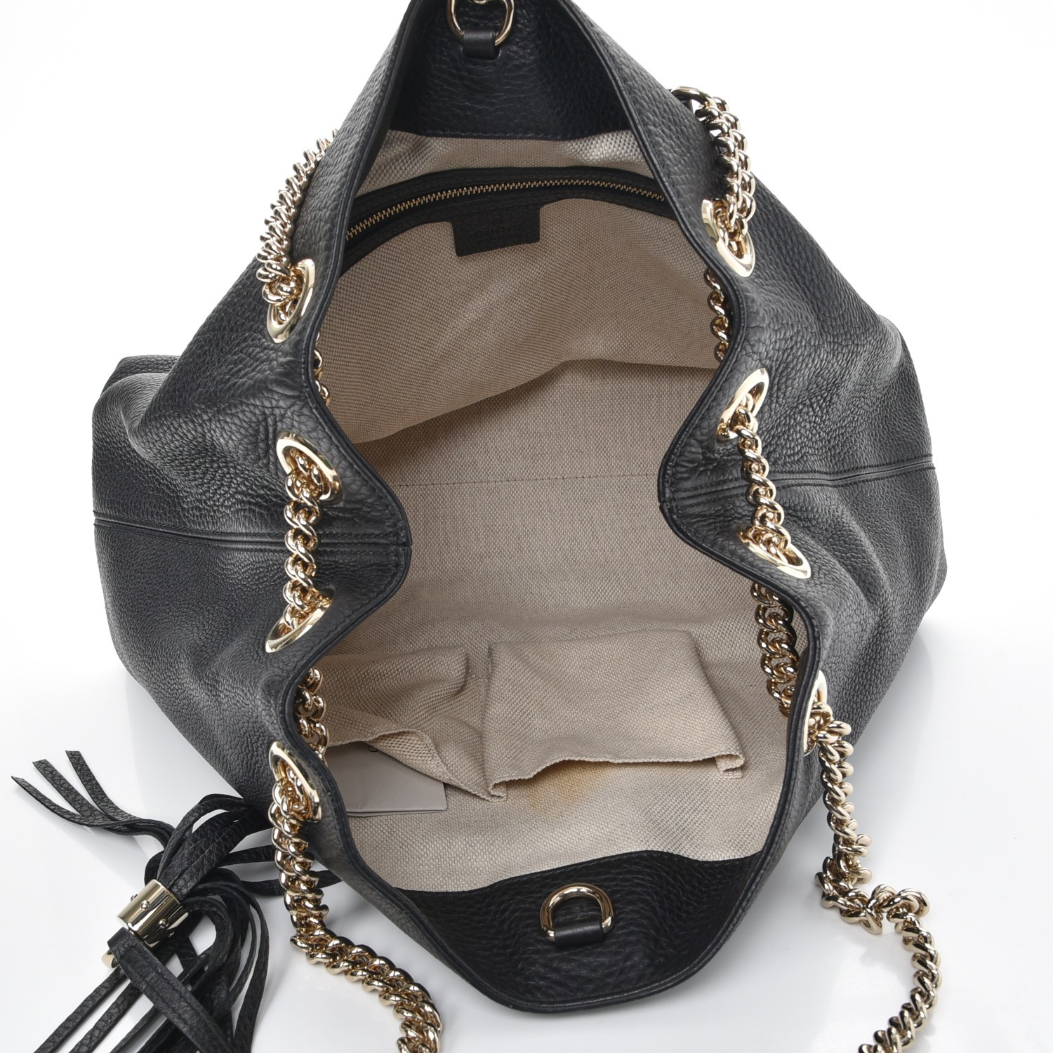 GUCCI Pebbled Calfskin Medium Soho Chain Shoulder Bag Black 243012