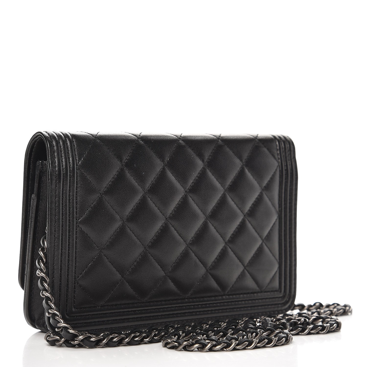 CHANEL Lambskin Quilted Boy Wallet On Chain WOC Black 243197