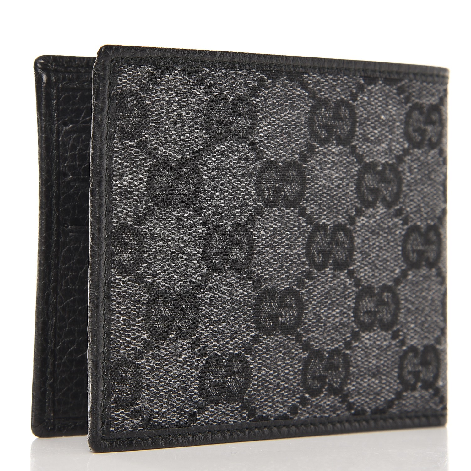 GUCCI Denim Monogram Bi-Fold Wallet Black 242790