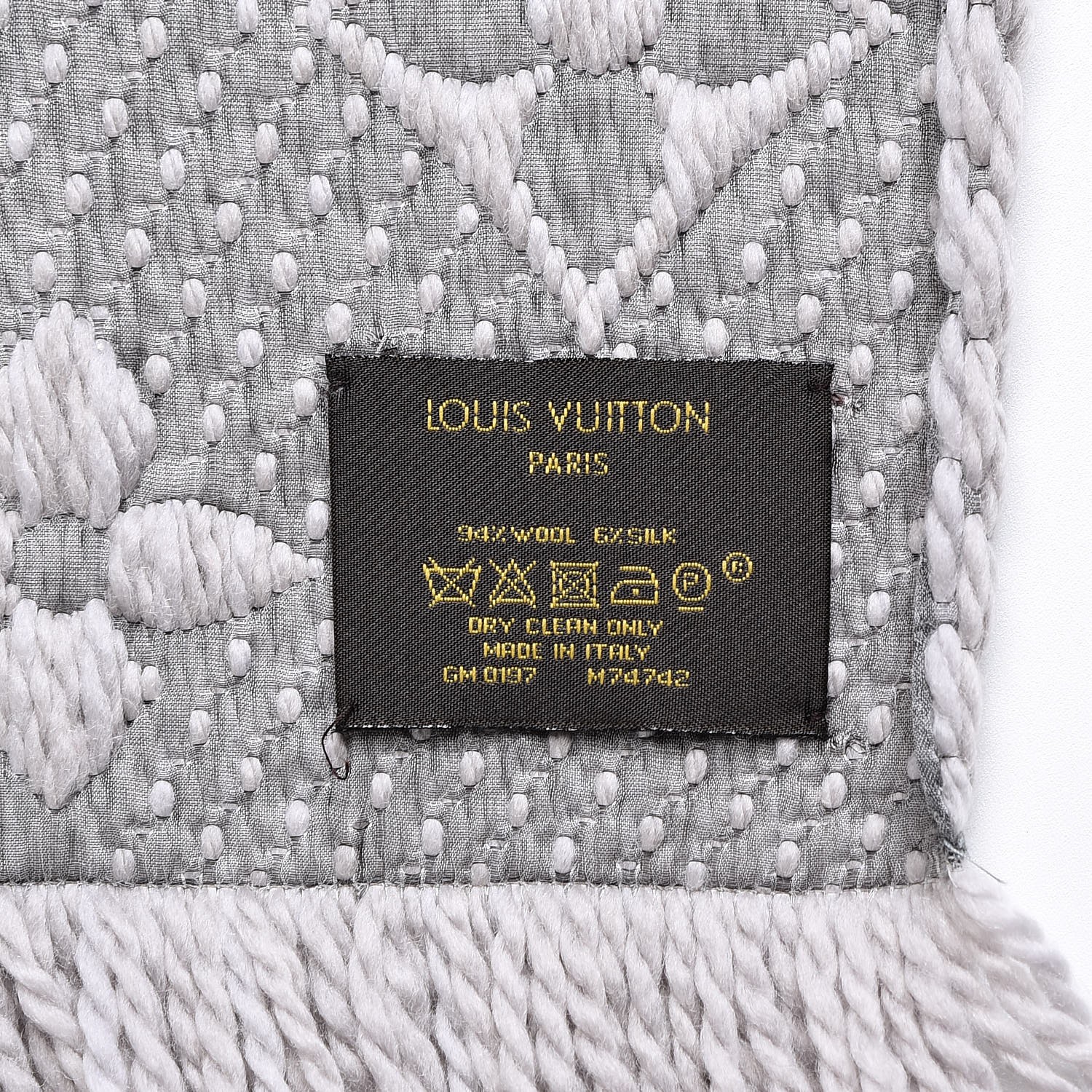 Louis Vuitton Pearl Grey Wool Silk Logomania Scarf Louis Vuitton