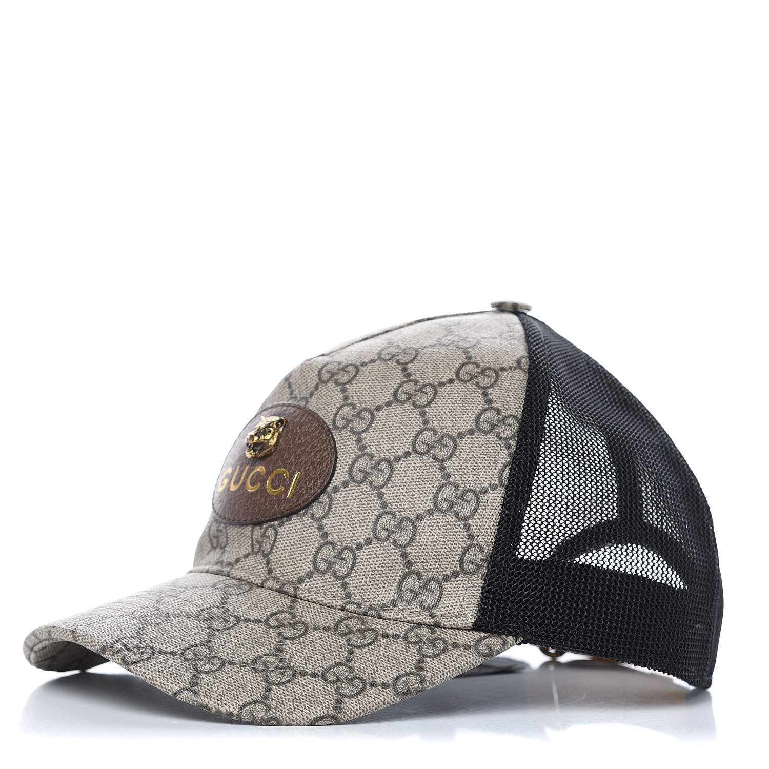 GUCCI GG Supreme Monogram Feline Patch Baseball Hat S Beige 408806