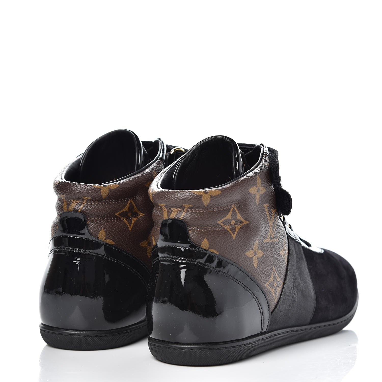 LOUIS VUITTON Monogram Suede Patent Womens Move Up Sneakers 36.5 Black 337009
