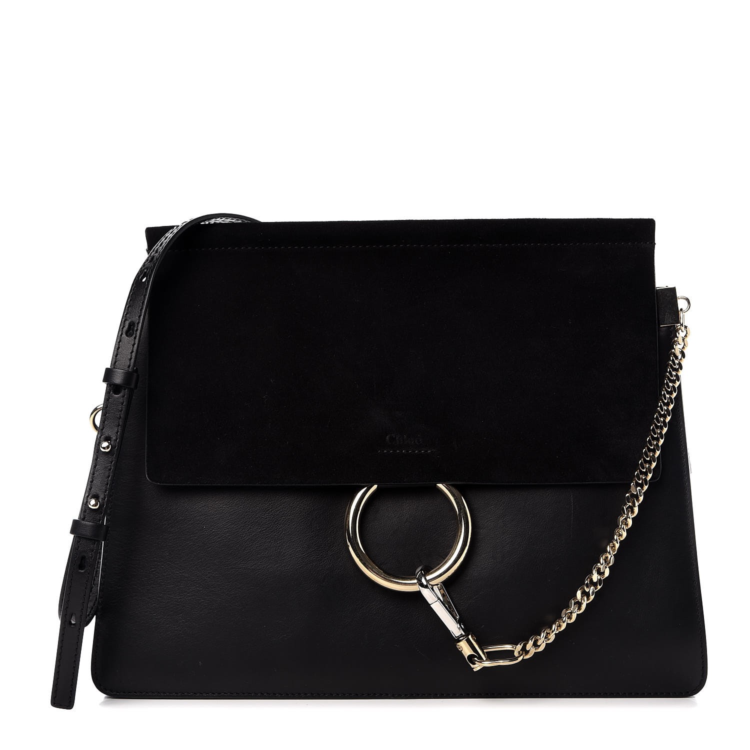 CHLOE Suede Calfskin Medium Faye Shoulder Bag Black 320269