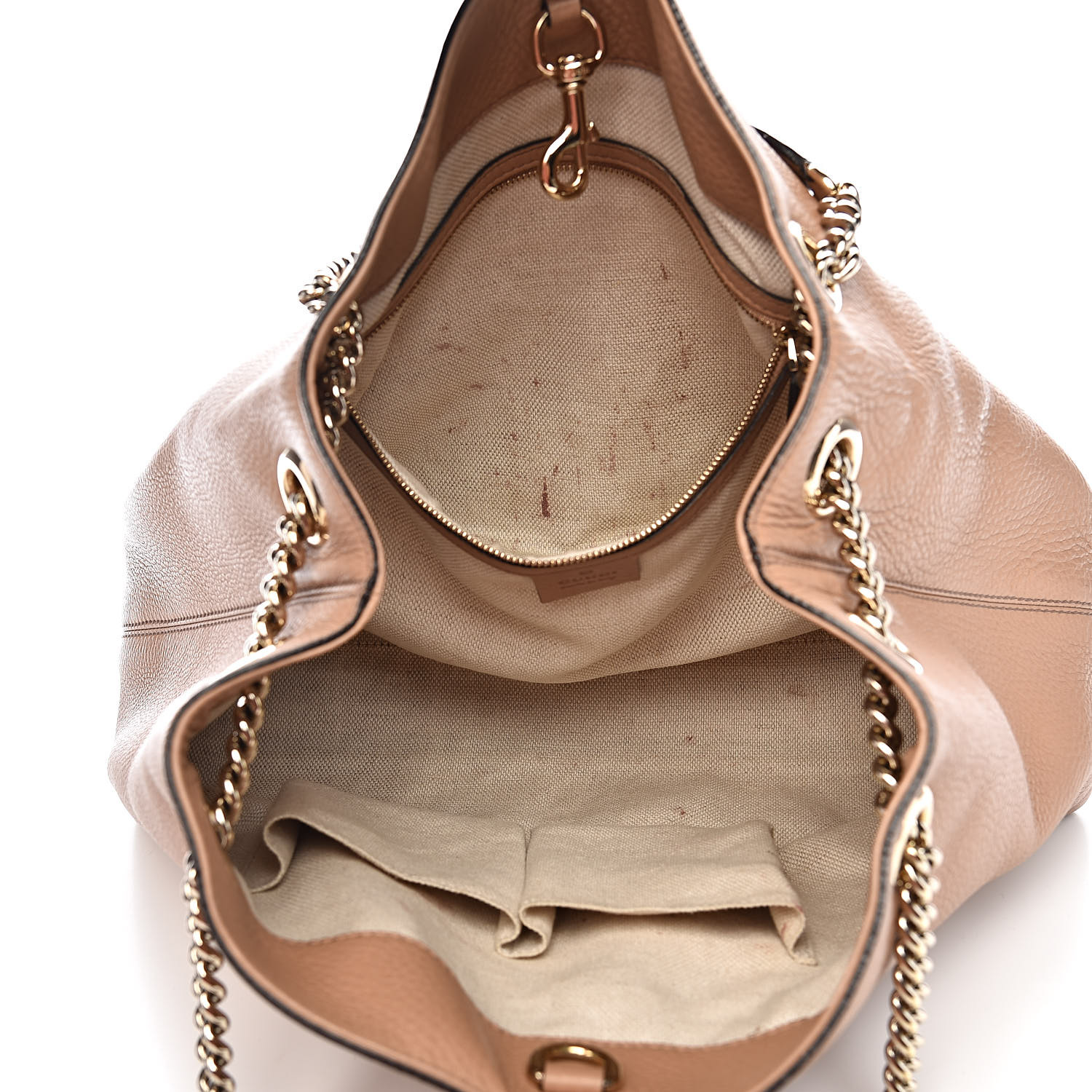 GUCCI Pebbled Calfskin Medium Soho Chain Shoulder Bag Rose Beige 530357