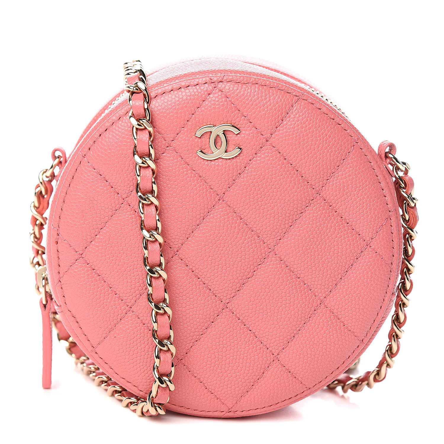 CHANEL Caviar Quilted Round Clutch With Chain Pink 518922