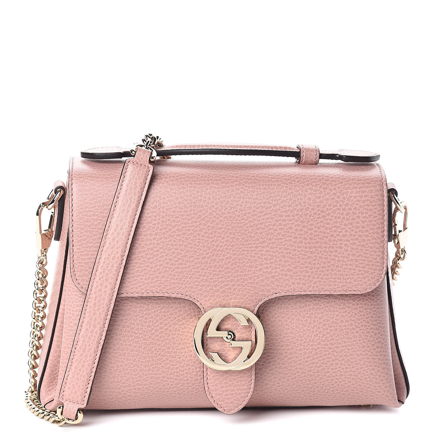 GUCCI Dollar Calfskin Interlocking G Top Handle Shoulder Bag Soft Pink