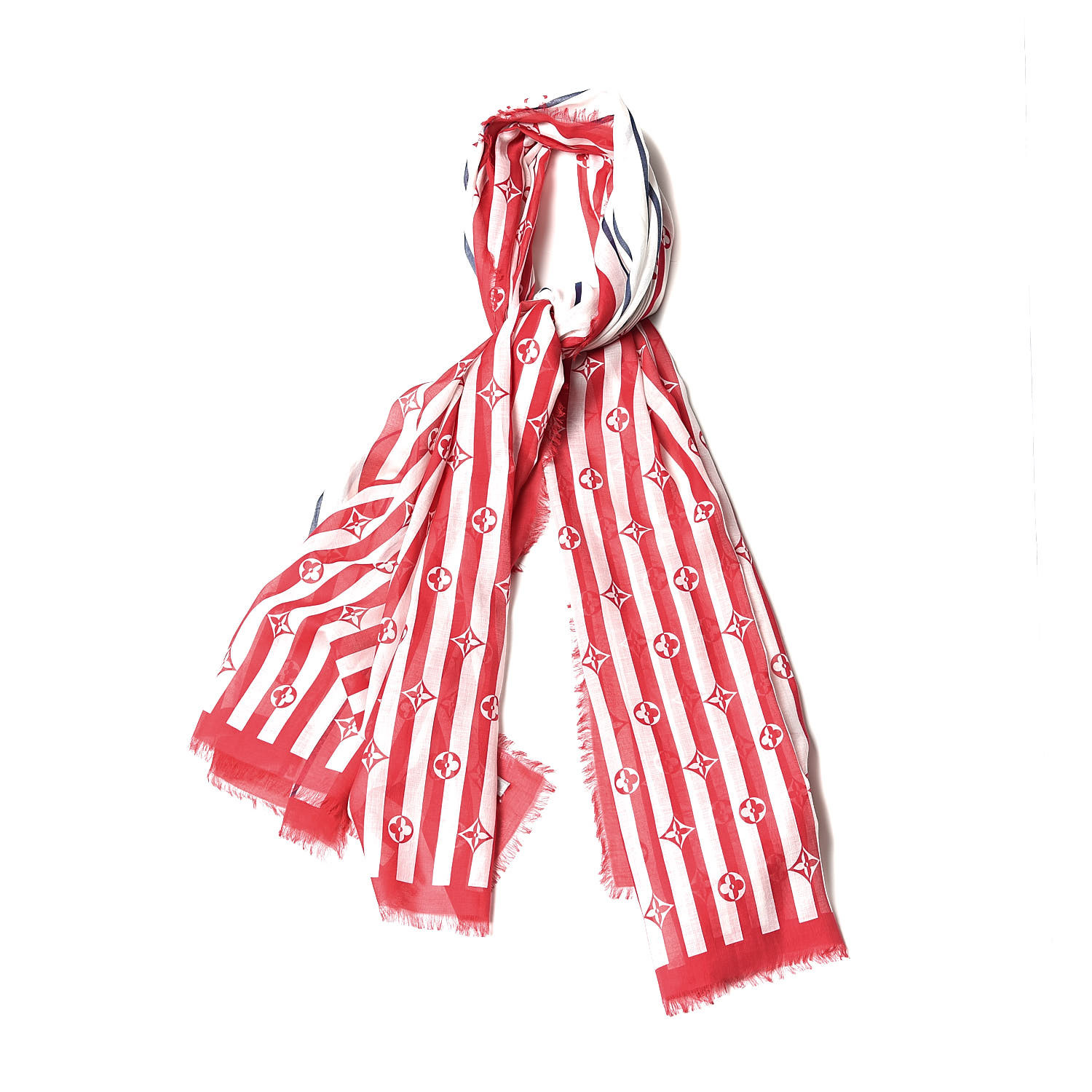 LOUIS VUITTON Monogram Stripe Summer Escale Pareo Stole Scarf Blue Rouge 523456