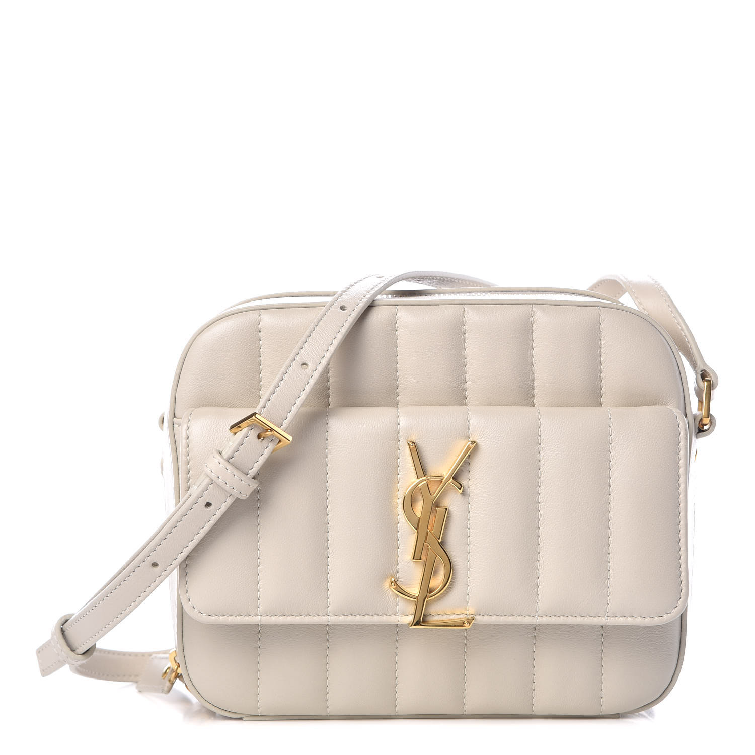 SAINT LAURENT Lambskin Matelasse Monogram Vicky Camera Bag White 367375