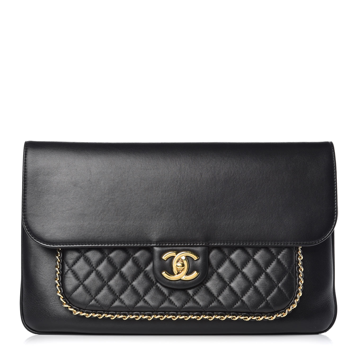 Chanel Lambskin Quilted Cc Unchained Clutch Black