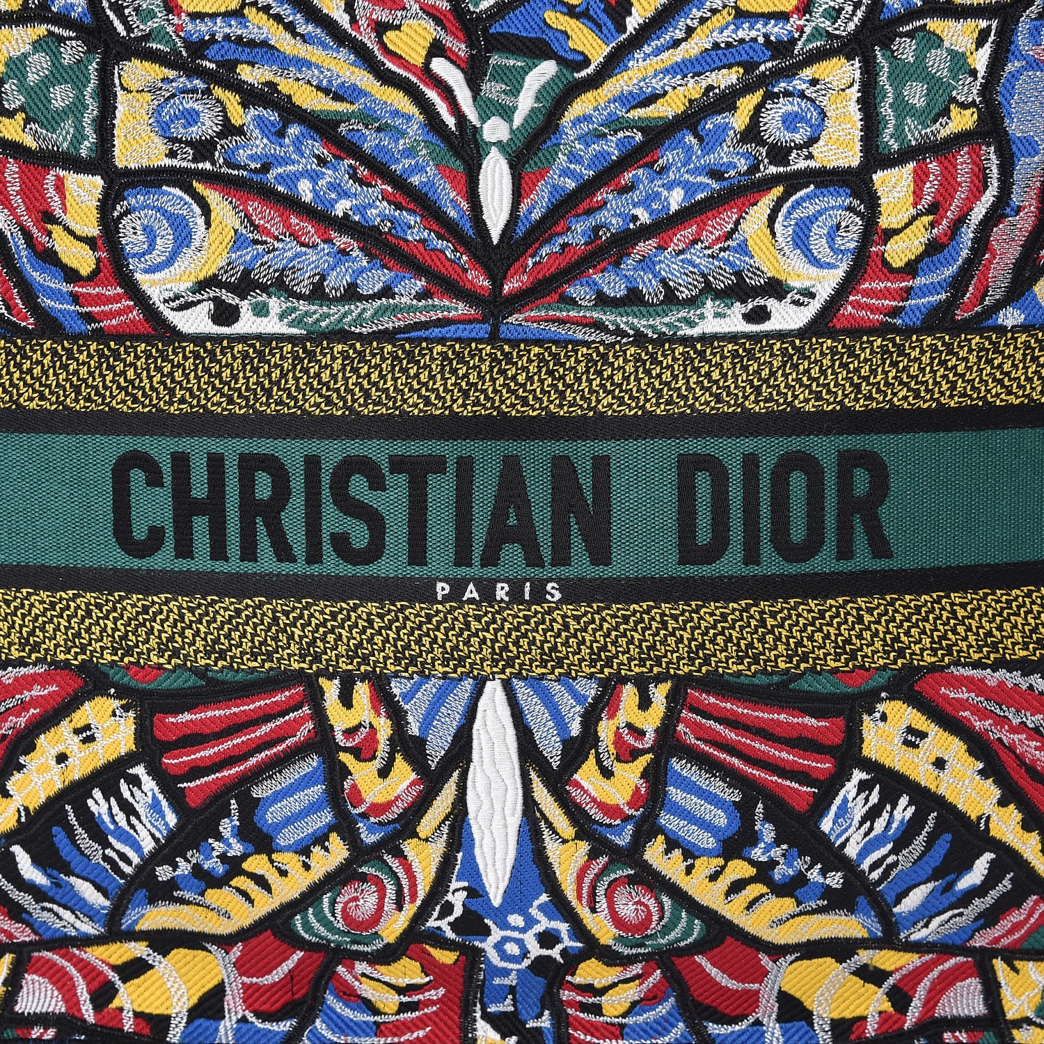 CHRISTIAN DIOR Canvas Embroidered Butterfly Book Tote Black Multicolor ...