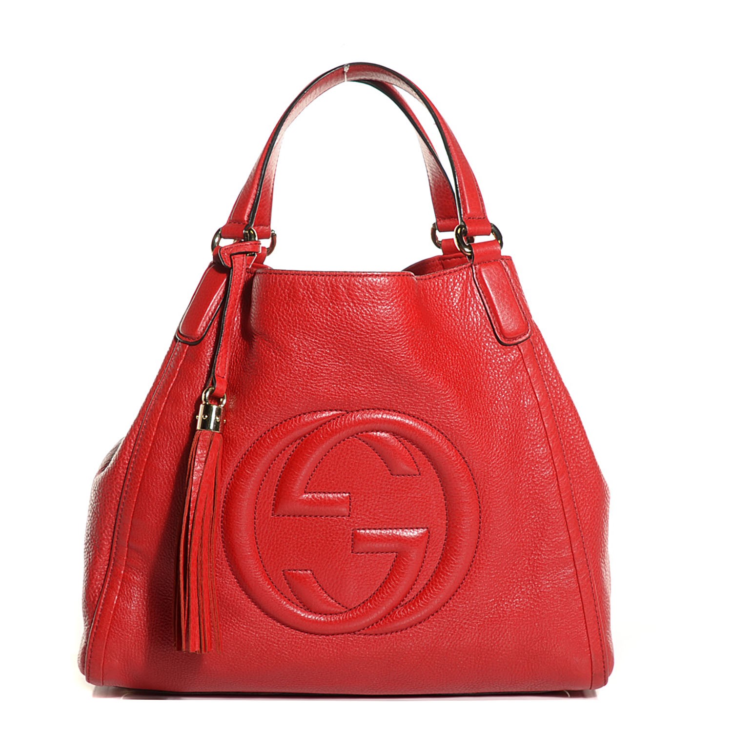 GUCCI Pebbled Calfskin Medium Soho Shoulder Bag Red 105941