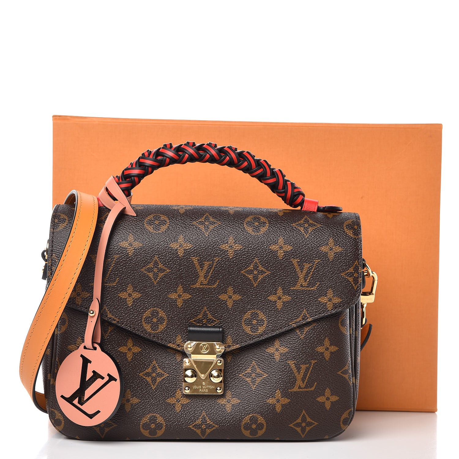 LOUIS VUITTON Monogram Braided Pochette Metis Coquelicot 296075