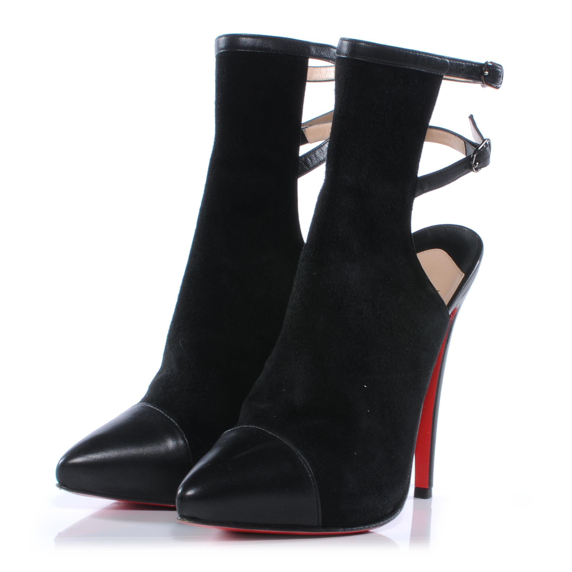 CHRISTIAN LOUBOUTIN Suede Lynn 150 Backless Boots Heels 38.5 Black 39615