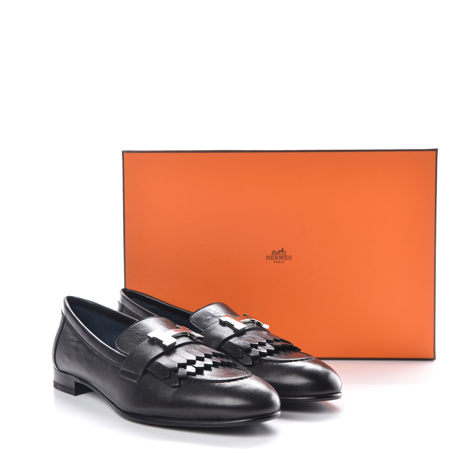 HERMES Goatskin Womens Royal Loafers 36.5 Black 405870 | FASHIONPHILE