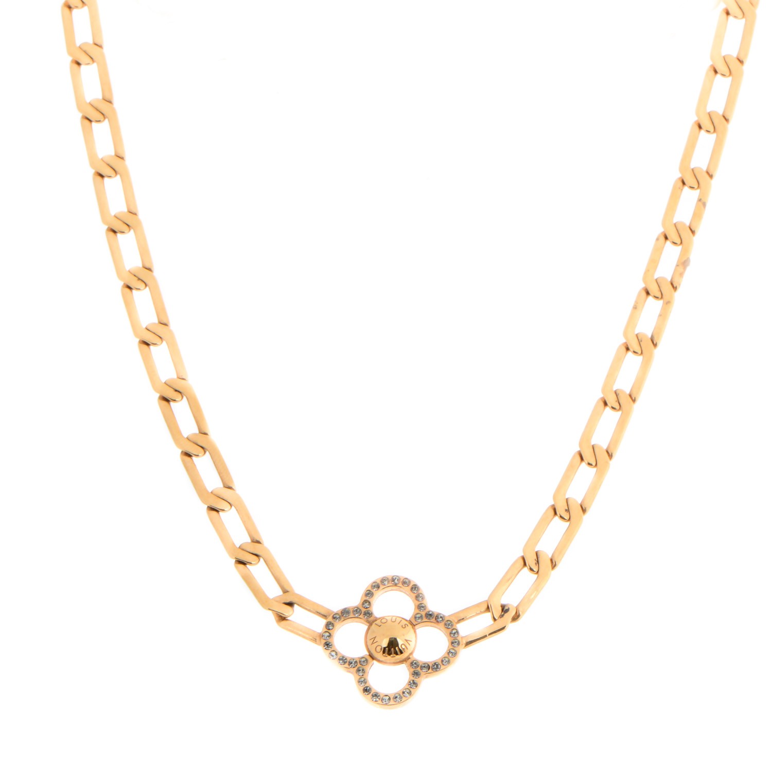 LOUIS VUITTON Swarovski Crystal Flower Power Necklace Gold 153676