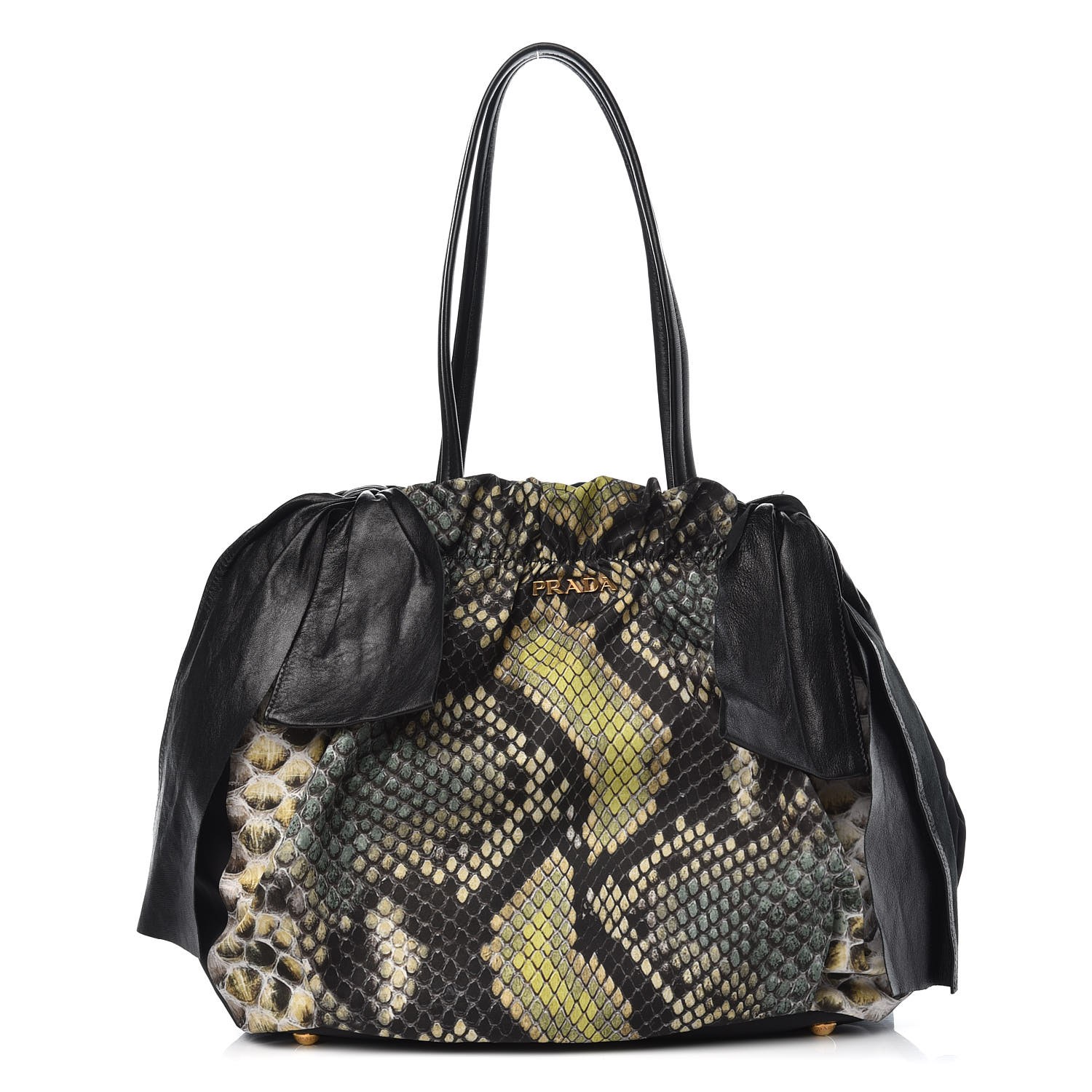 PRADA Nylon Snakeskin Print Large Saint Pitone Bow Bag Verde 343504