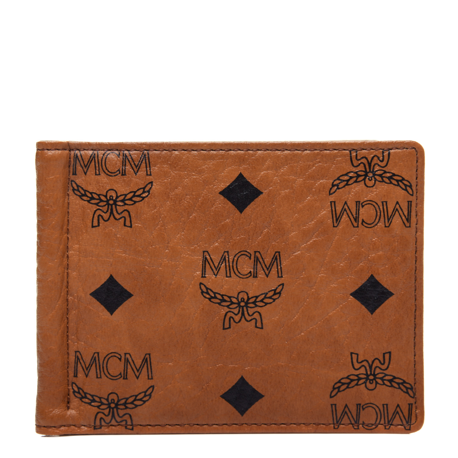 MCM Visetos Heritage Bi-Fold Money Clip Wallet Cognac 731989 | FASHIONPHILE