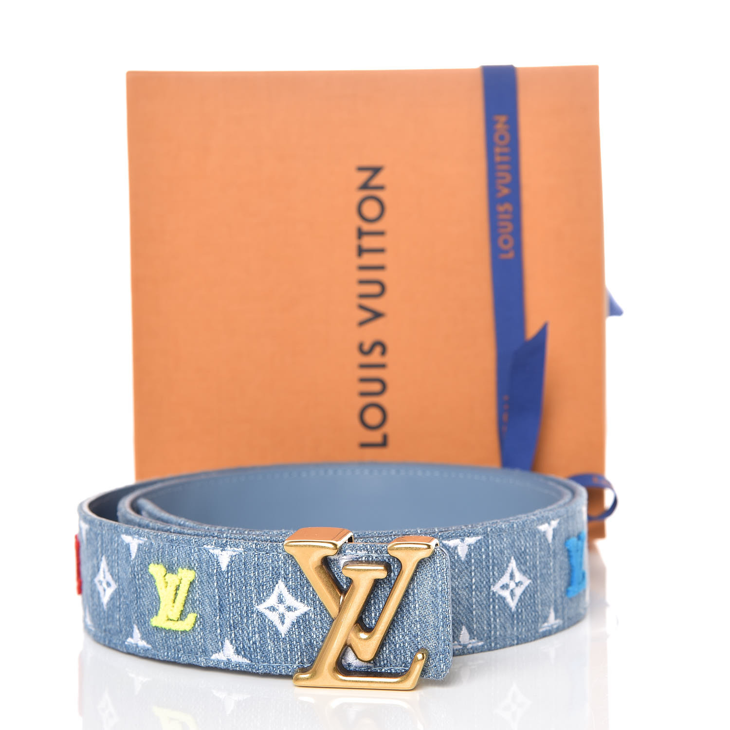 louis vuitton new wave belt LOUIS VUITTON Denim 35mm LV New Wave Belt 90 36 366795