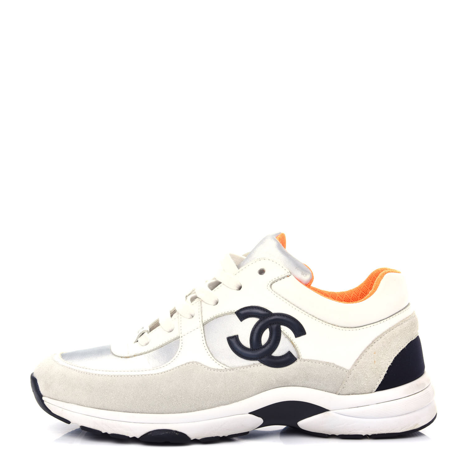 CHANEL Nylon Calfskin Suede CC Womens Sneakers 39.5 White Orange 746085 ...
