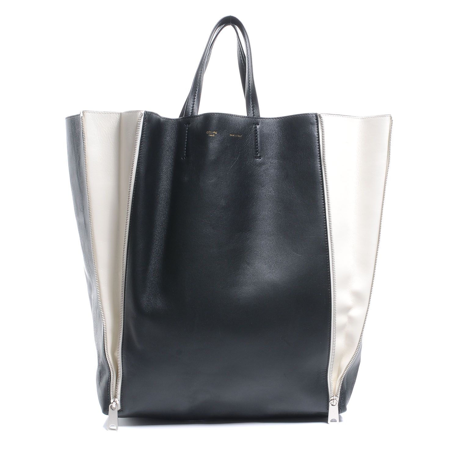 CELINE Leather Vertical Gusset Cabas Black White 50672