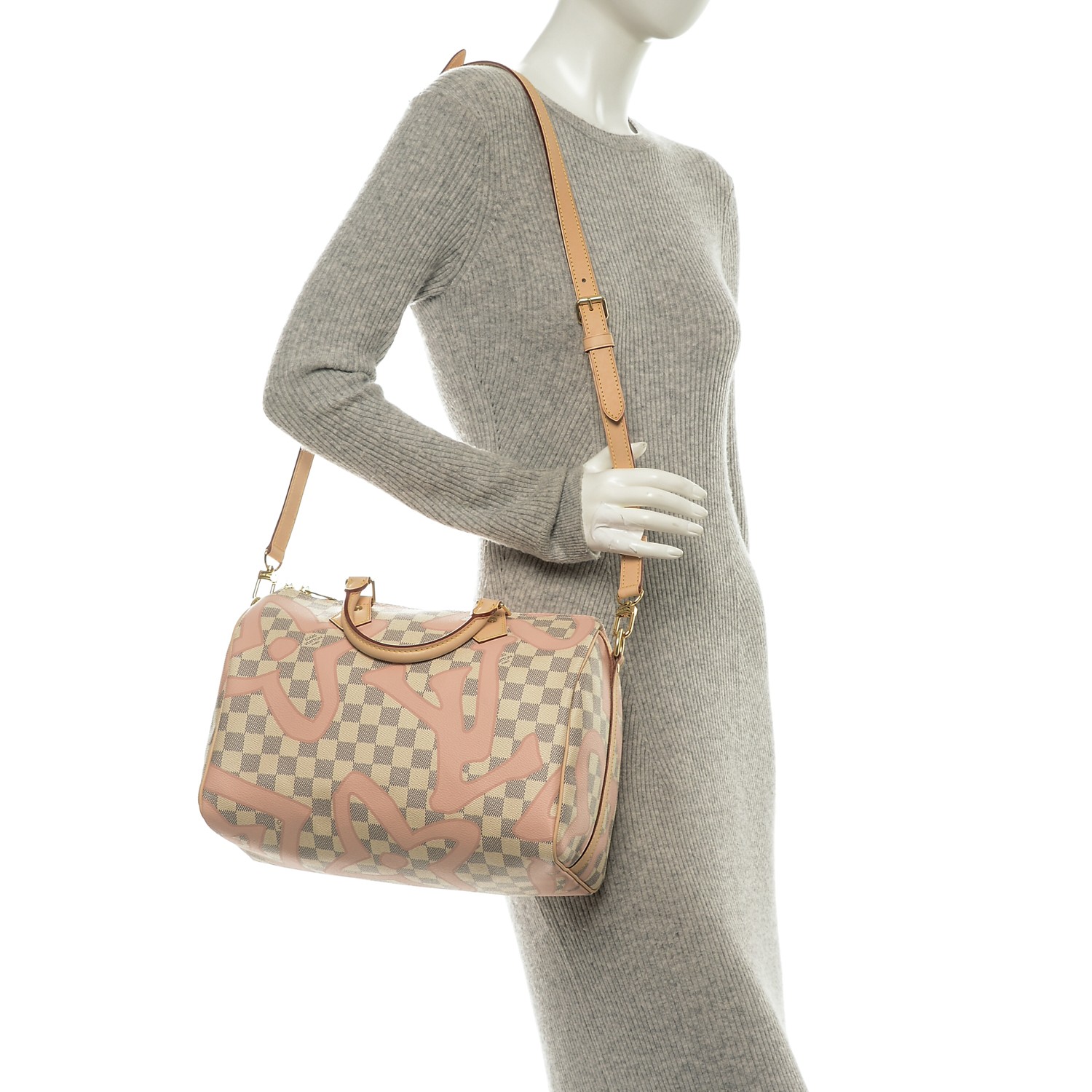 LOUIS VUITTON Damier Azur Tahitienne Speedy Bandouliere 30 Rose Ballerine 185784