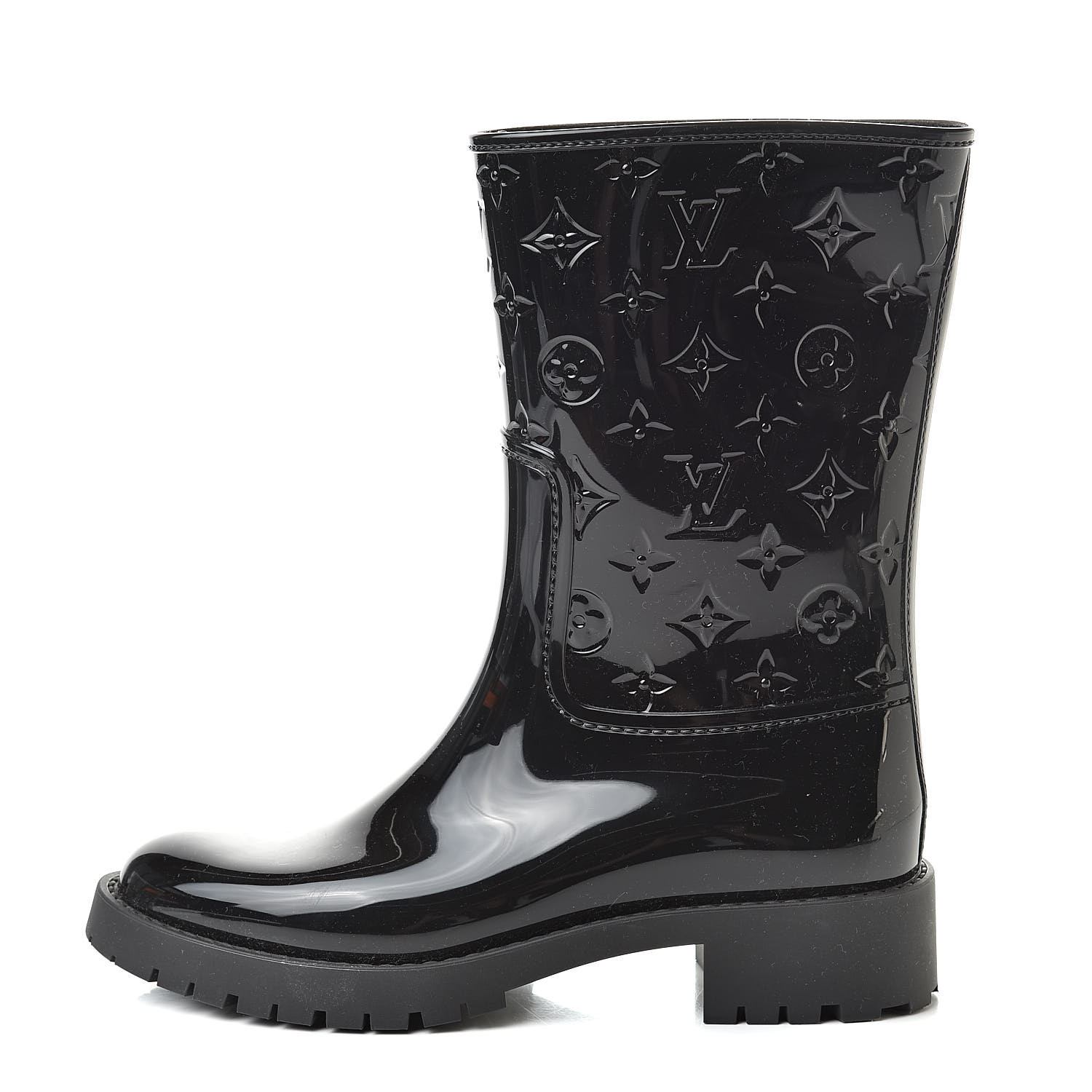 LOUIS VUITTON Monogram Rubber Drops Half Rain Boots 39 Black 519647