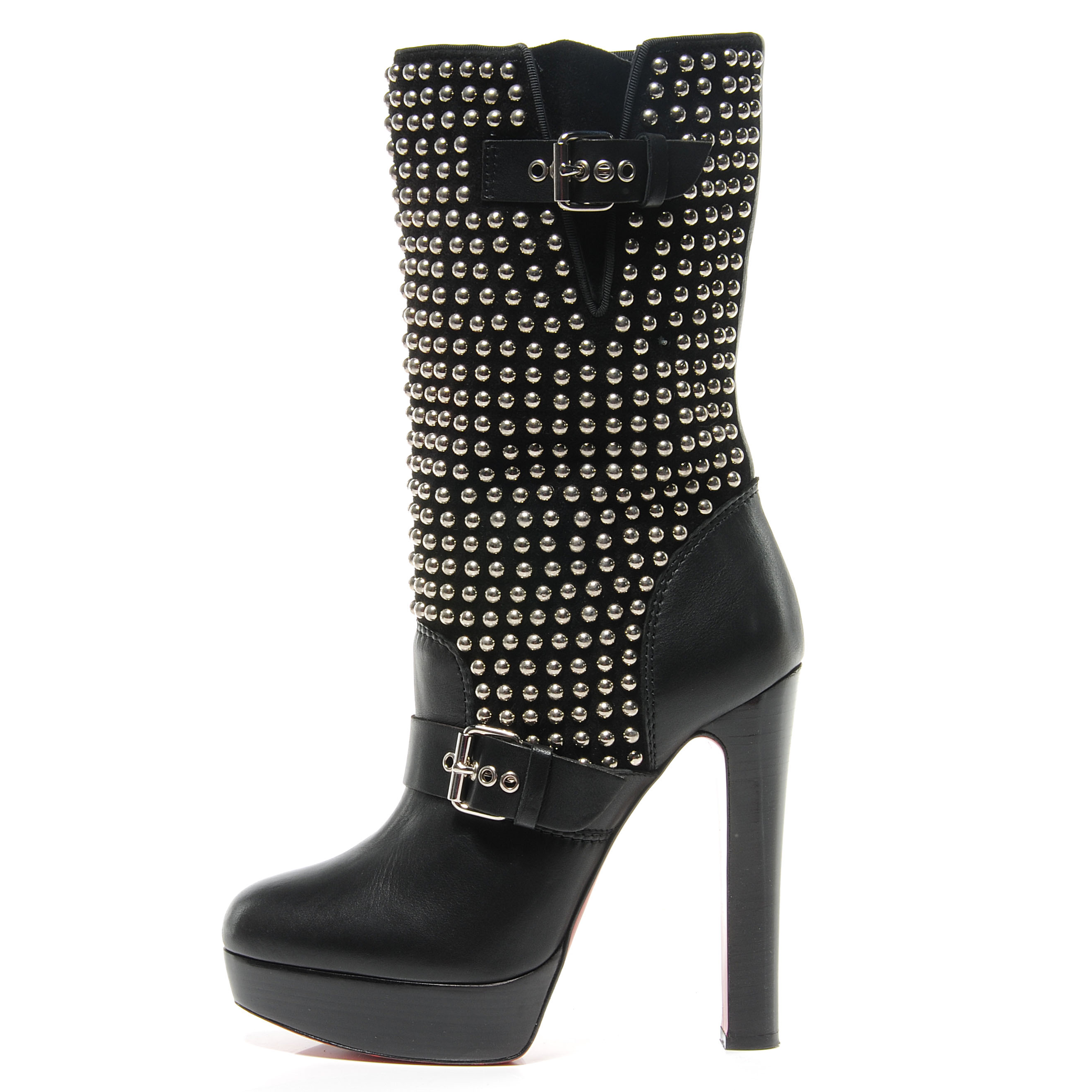CHRISTIAN LOUBOUTIN Calf VIP Suede Marisa 140 Studded Boots 39.5 Black