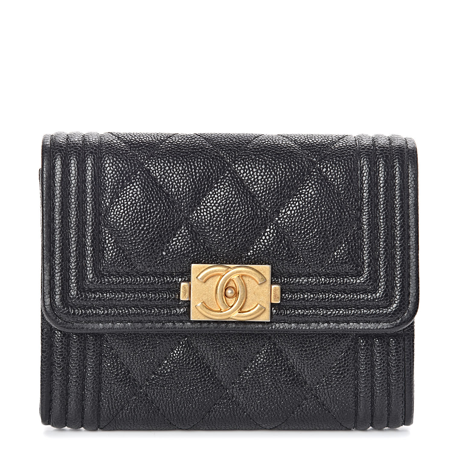 CHANEL Caviar Quilted Boy Flap Card Holder Black 490672 | FASHIONPHILE