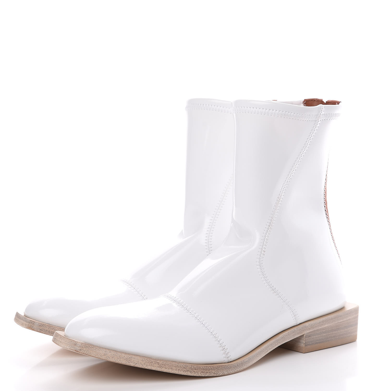 FENDI Glossy Varnish Neoprene FFrame Low Ankle Boots 38.5 White 554657 ...