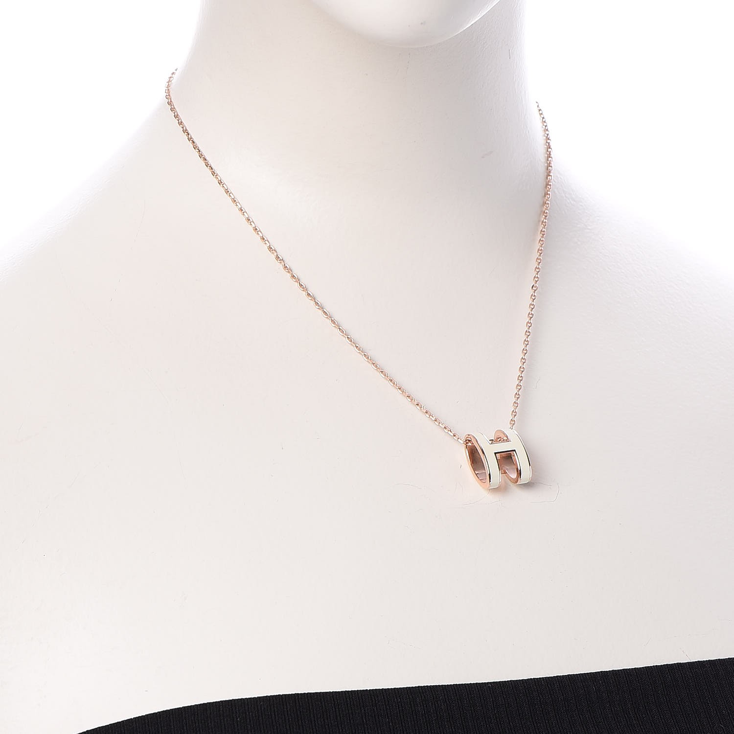 HERMES Lacquered Rose Gold Pop H Pendant Necklace White 261973