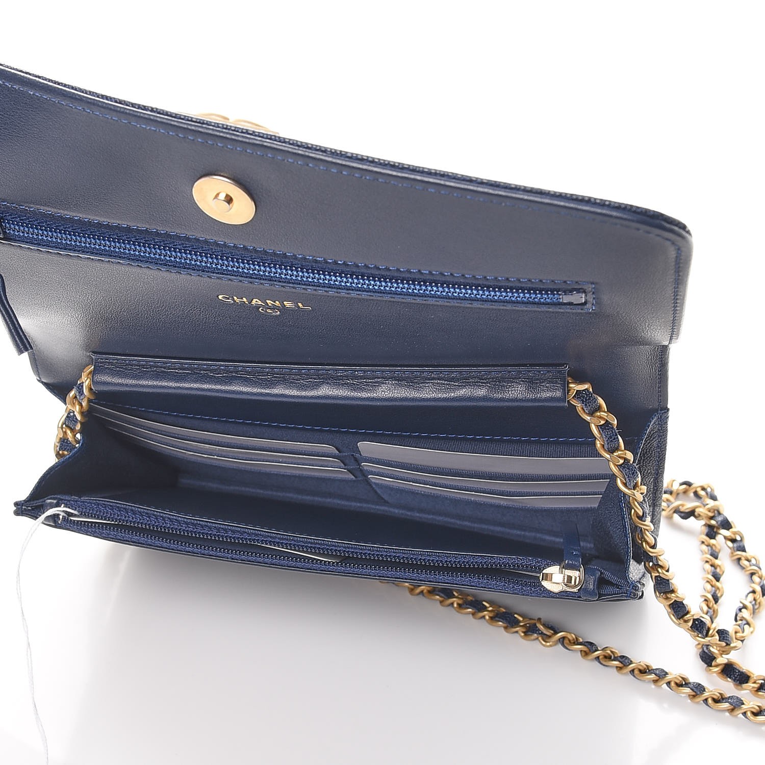 CHANEL Caviar Quilted Boy Wallet On Chain WOC Navy 335310