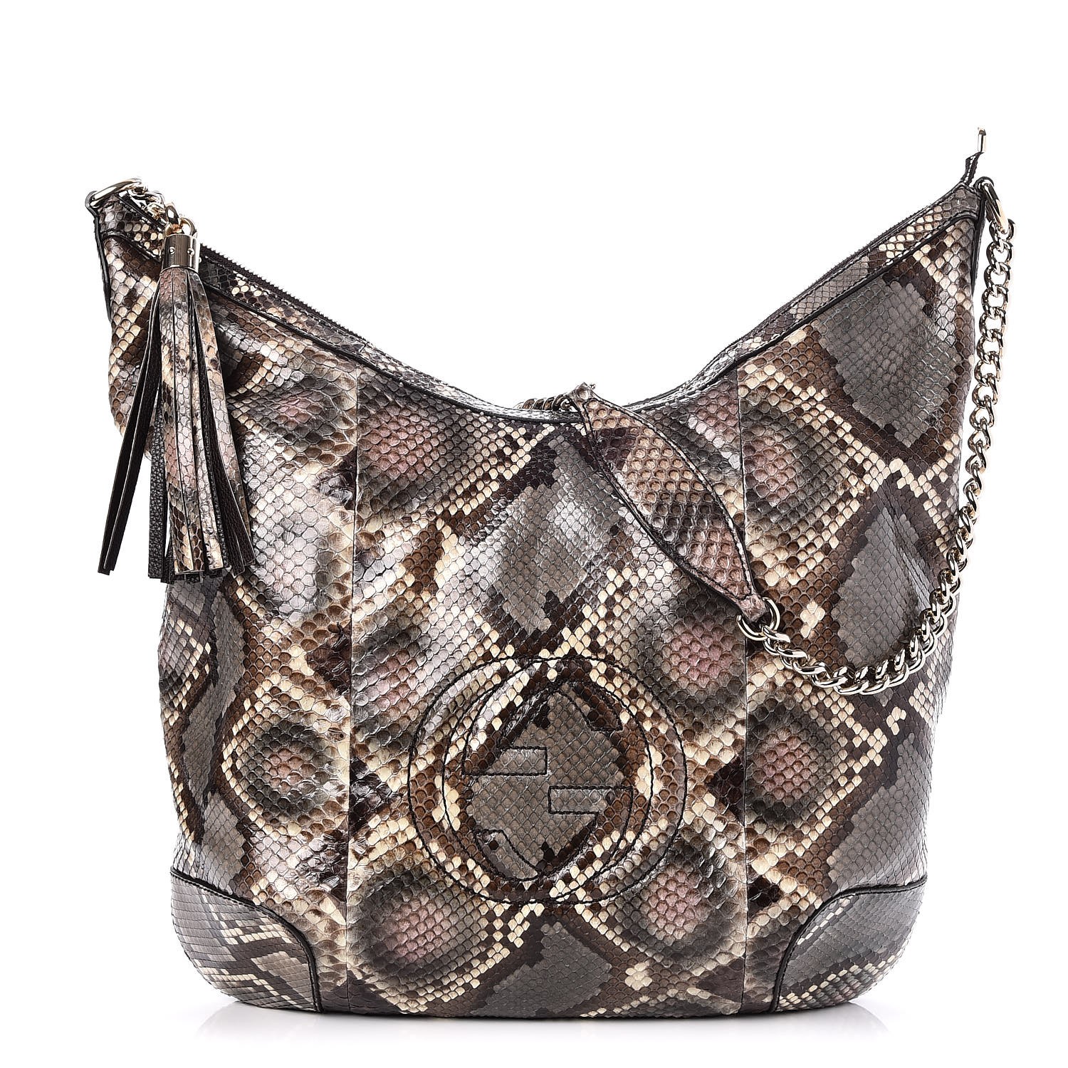 GUCCI Python Medium Soho Chain Shoulder Bag Beige 241785