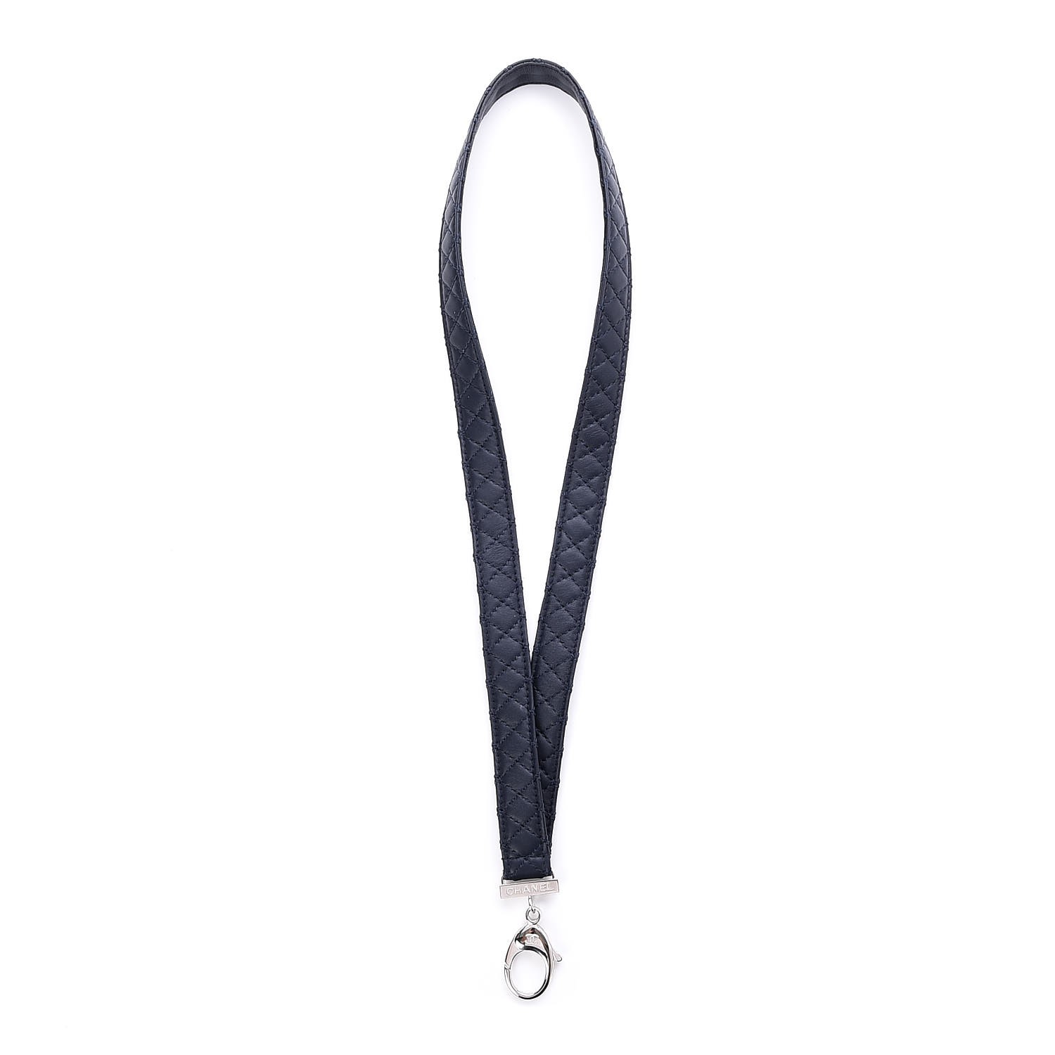 CHANEL Lambskin Quilted Lanyard Key Holder Necklace Navy 242502 ...
