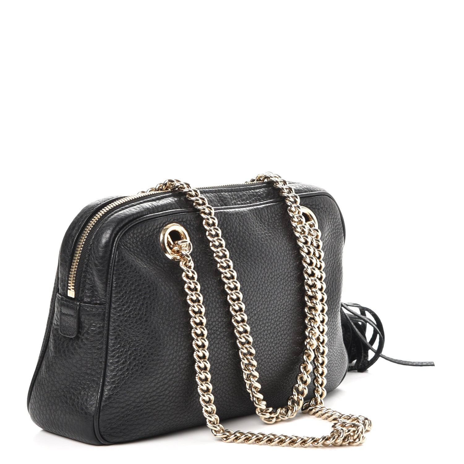 GUCCI Pebbled Calfskin Soho Chain Small Shoulder Bag Black 242460