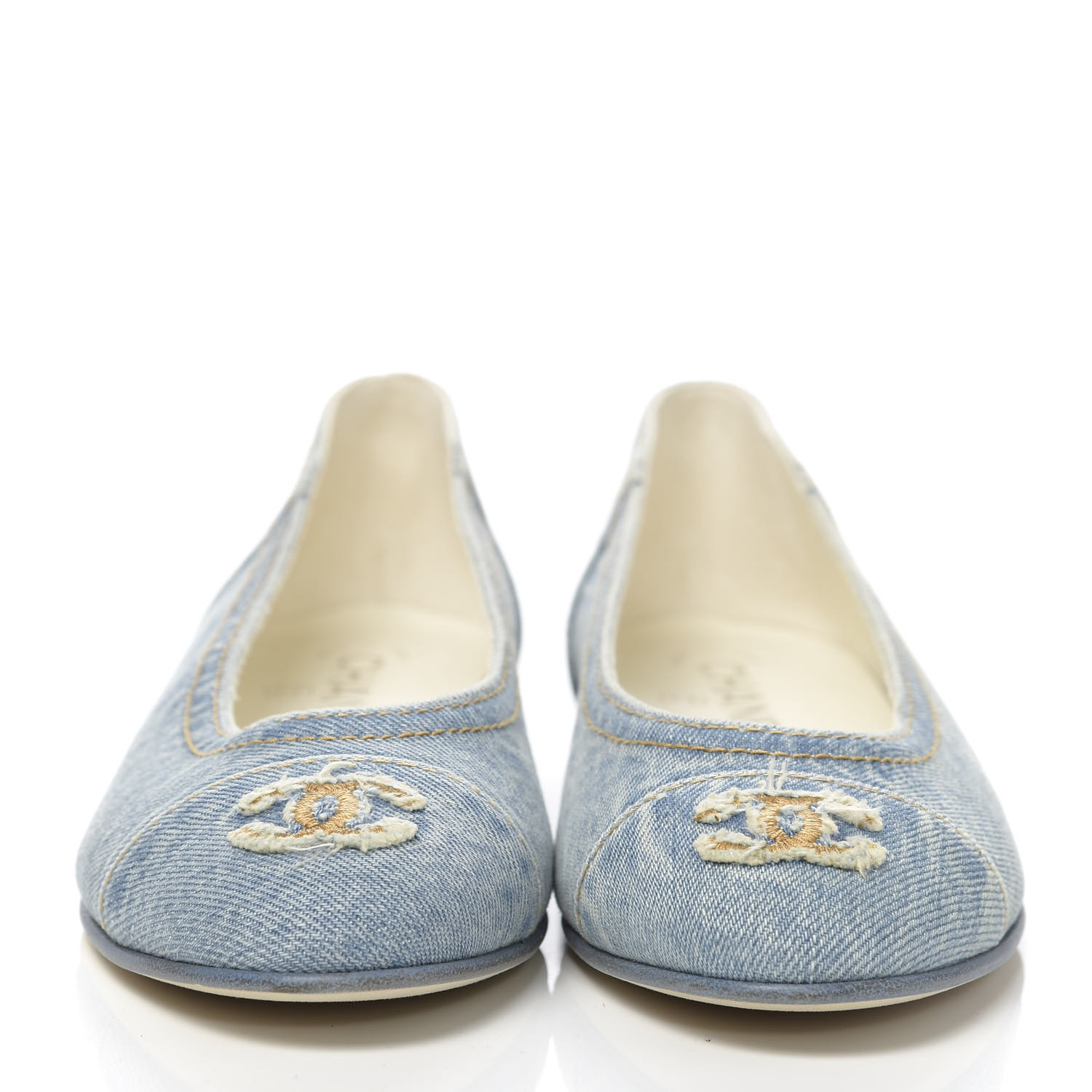 CHANEL Denim CC Cap Toe Ballerina Flats 38 Light Blue 638632