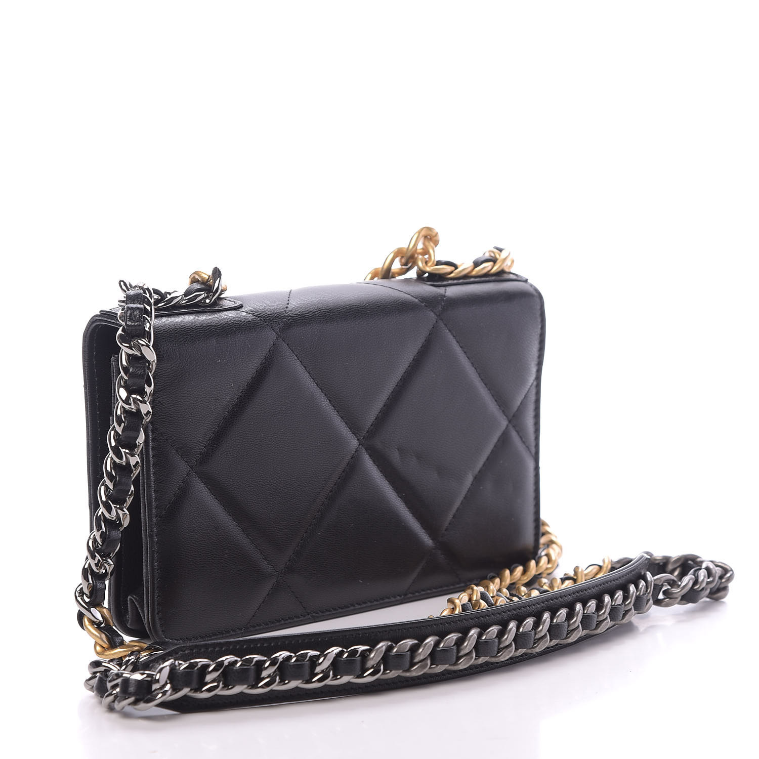 goatskin quilted 19 wallet on chain woc black