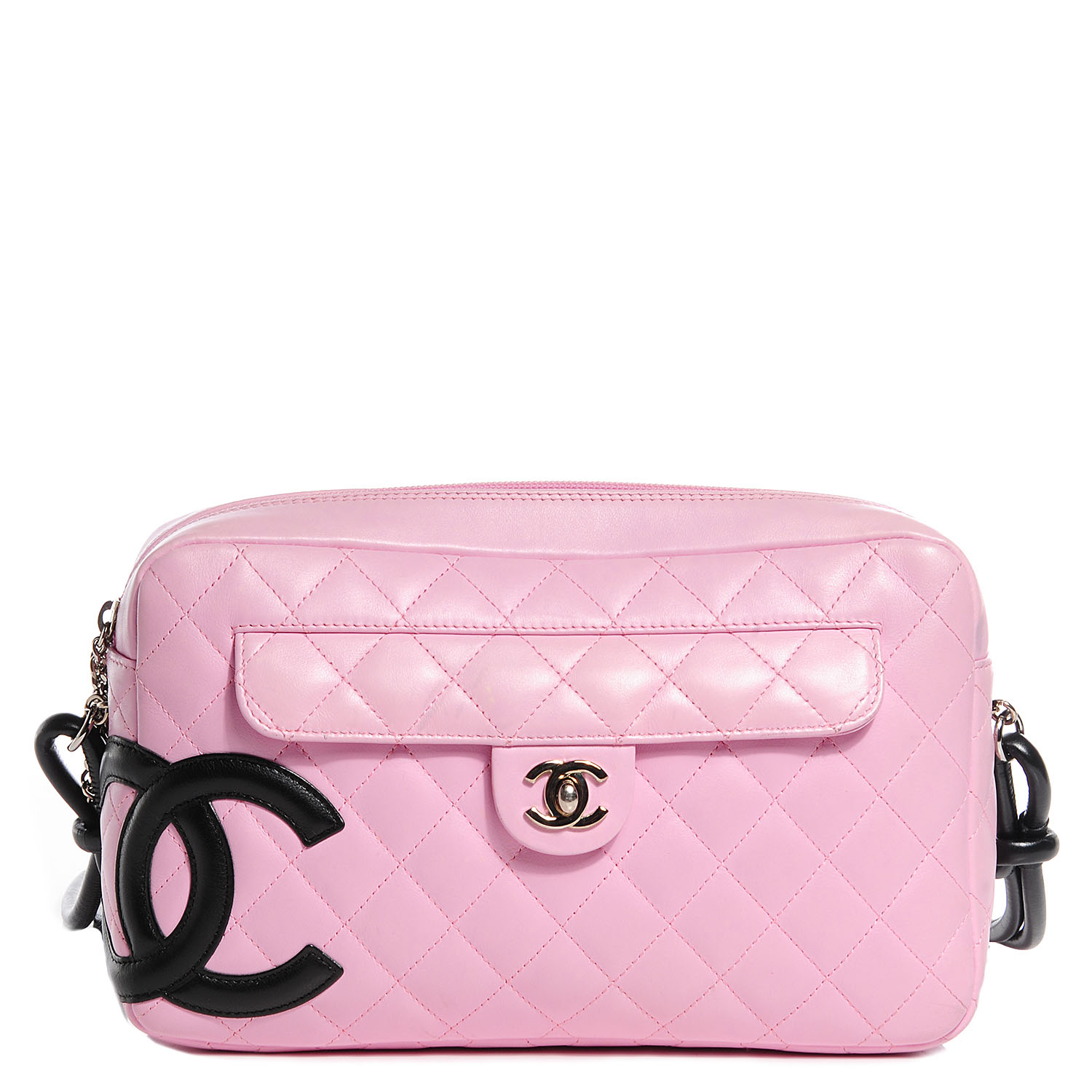 CHANEL Calfskin Quilted Cambon Camera Bag Pink Black 90272