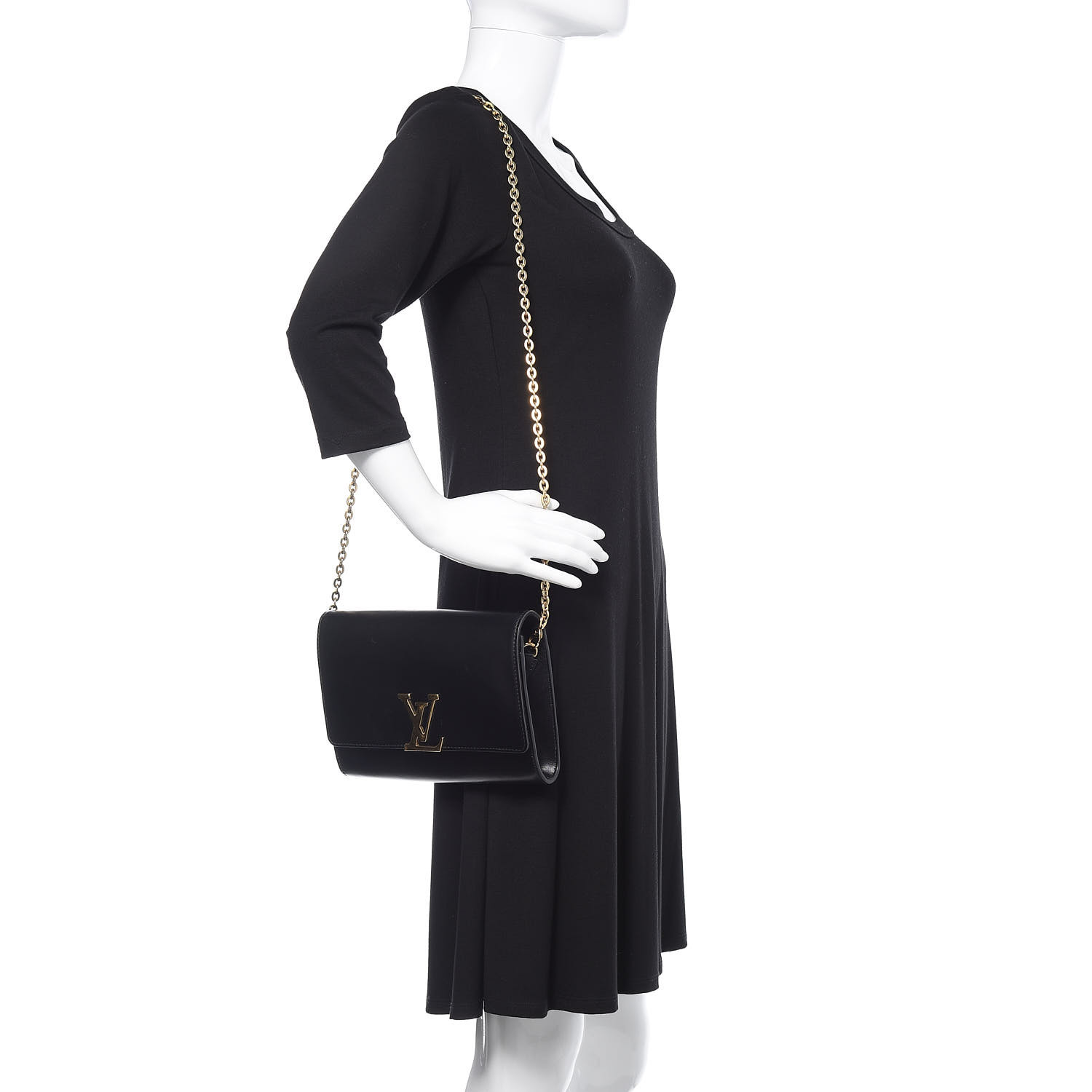 LOUIS VUITTON Calfskin Chain Louise GM Black 496203