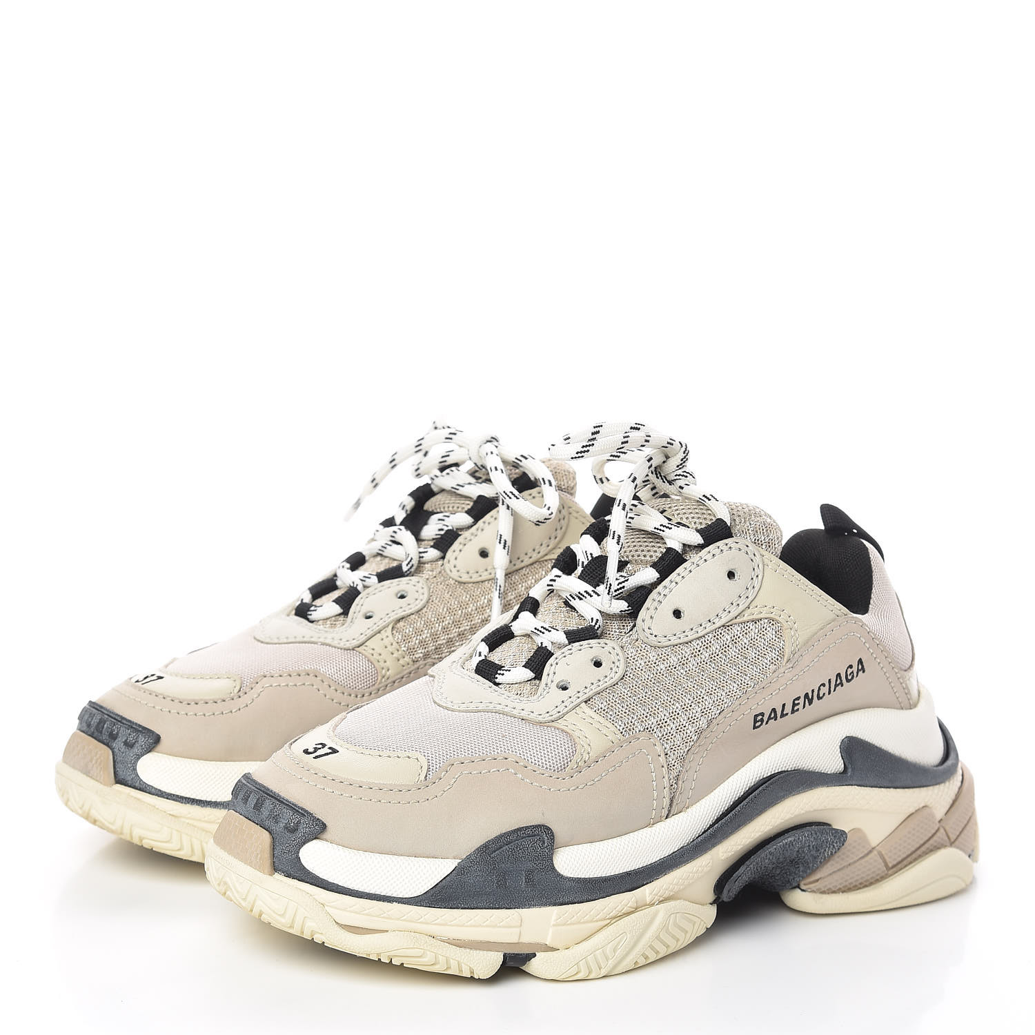 BALENCIAGA Calfskin Mesh Womens Triple S Trainers Sneakers 37 Beige ...