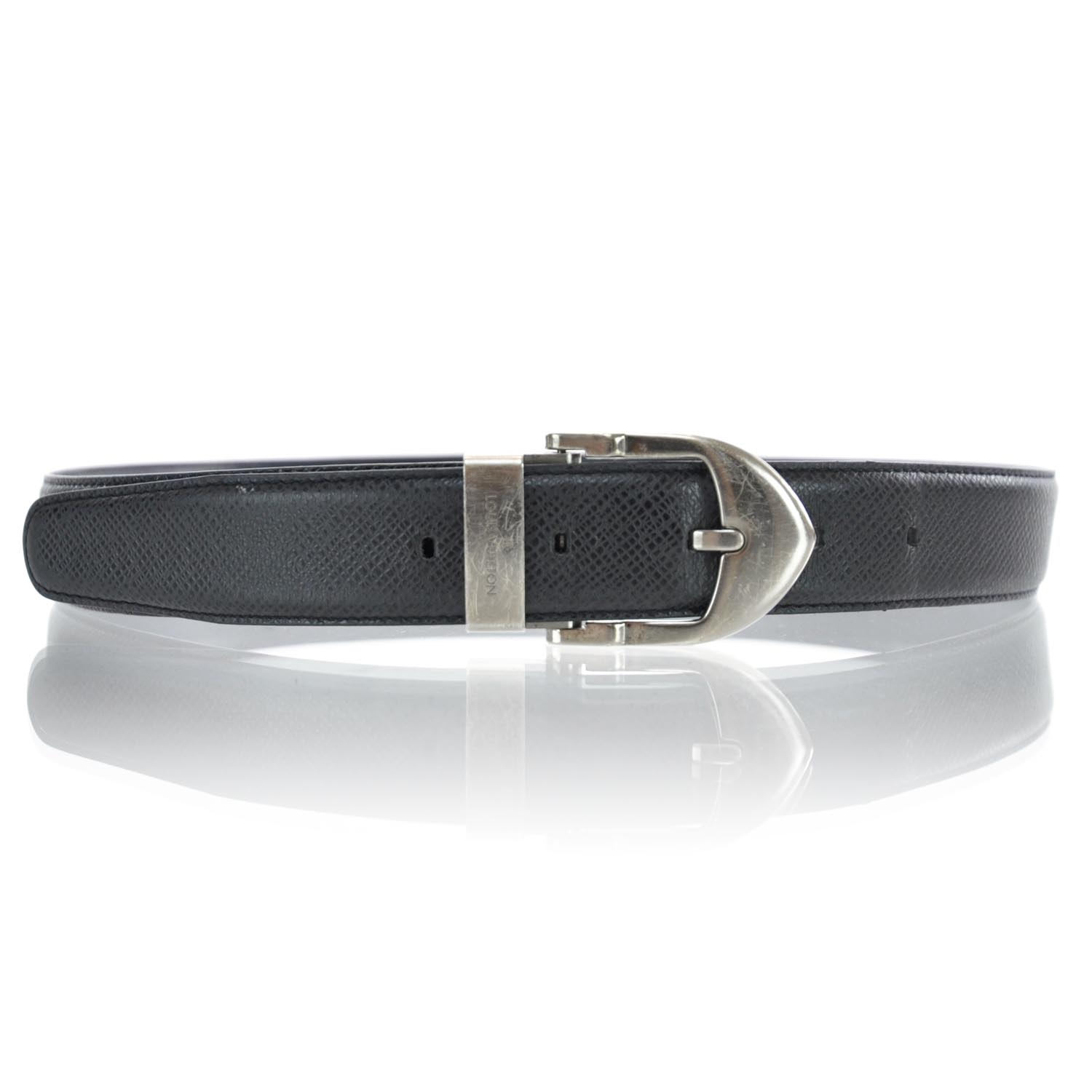 LOUIS VUITTON Taiga Leather Classique Belt Black 110 44 33092