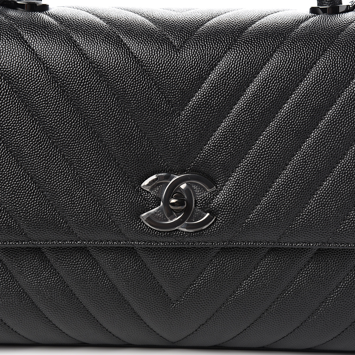 CHANEL Caviar Chevron Quilted Small Coco Handle Flap So Black 546954 ...