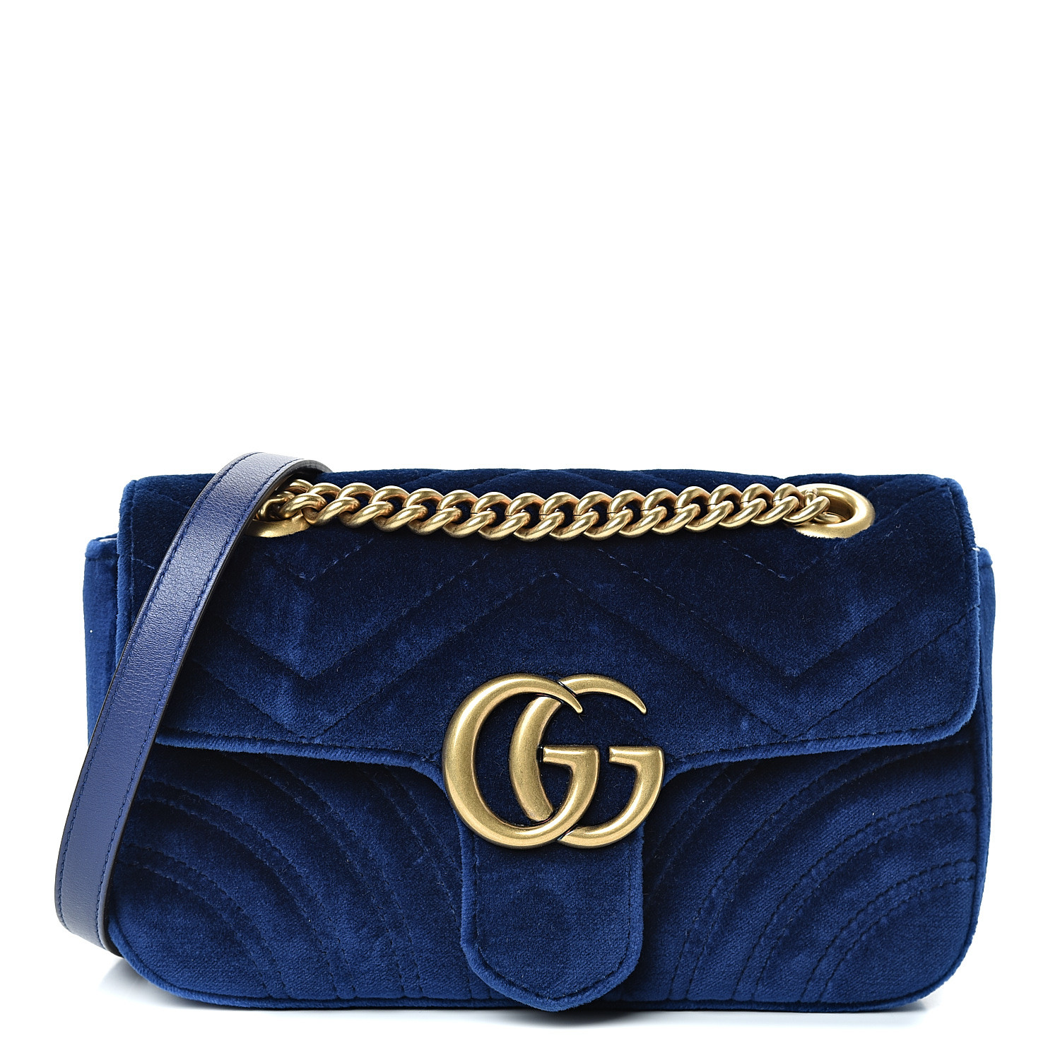 GUCCI Velvet Matelasse Mini GG Marmont Shoulder Bag Cobalt Blue 544947