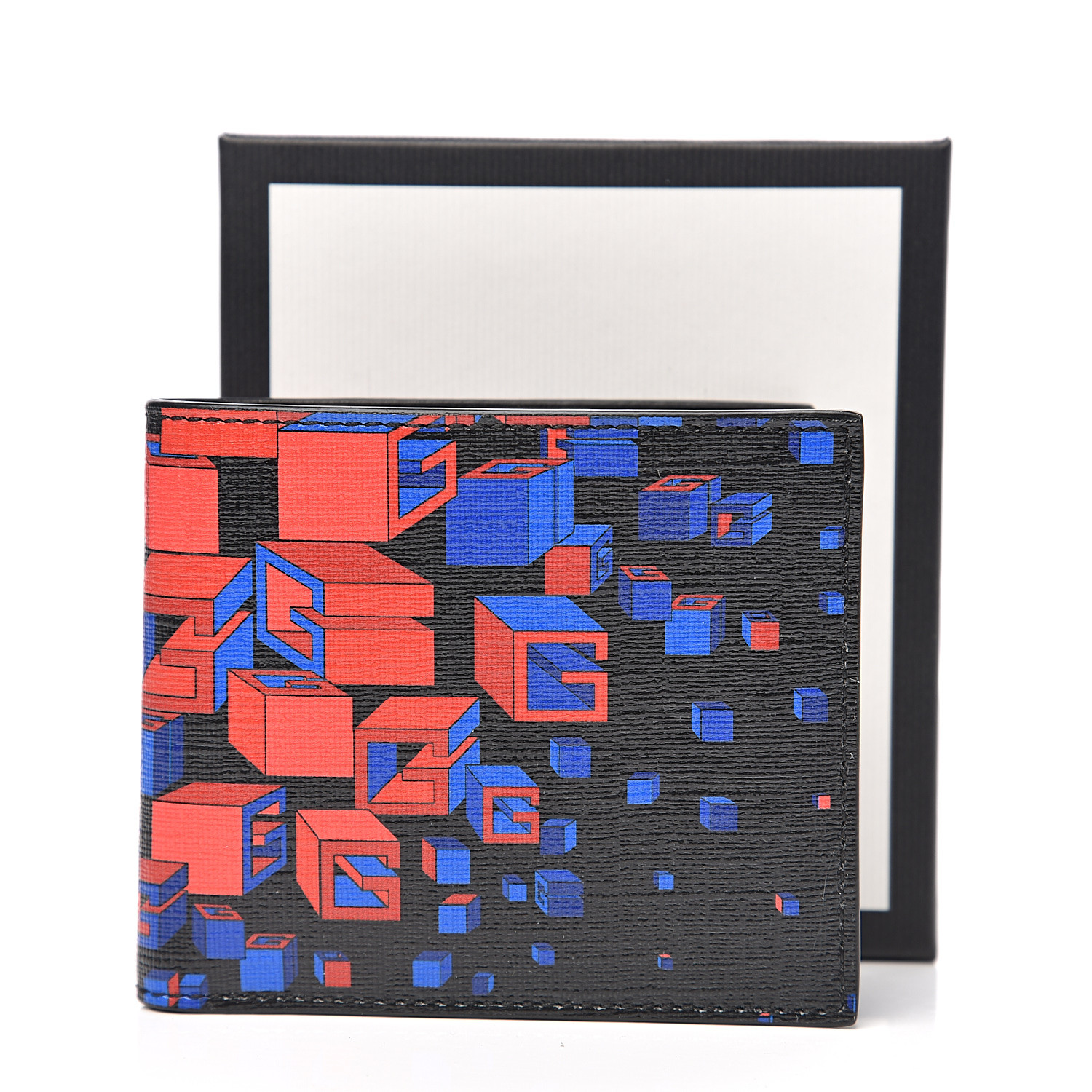 GUCCI Calfskin Square G Space Print Bi-Fold Wallet Black 546402 