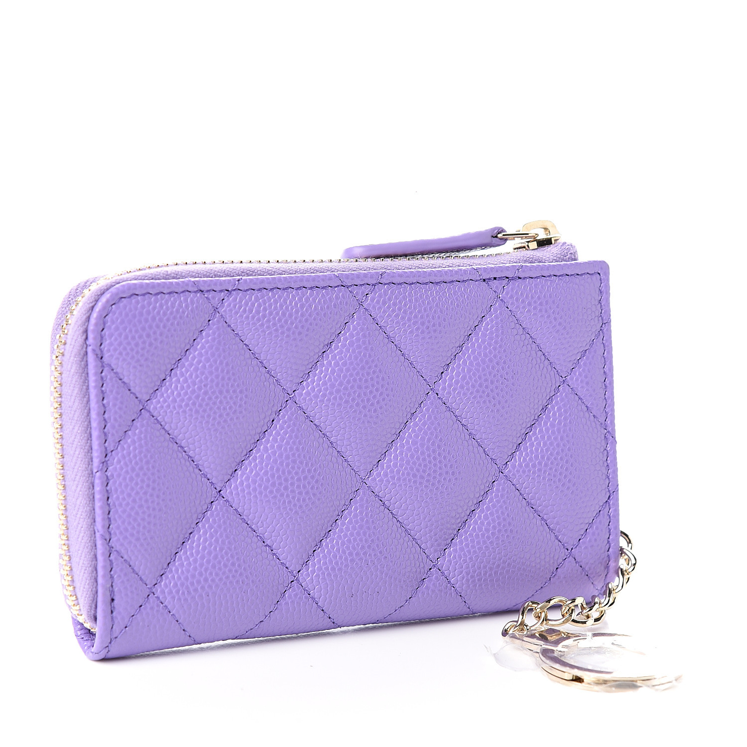 CHANEL Caviar Quilted Zipped Key Holder Case Purple 545540