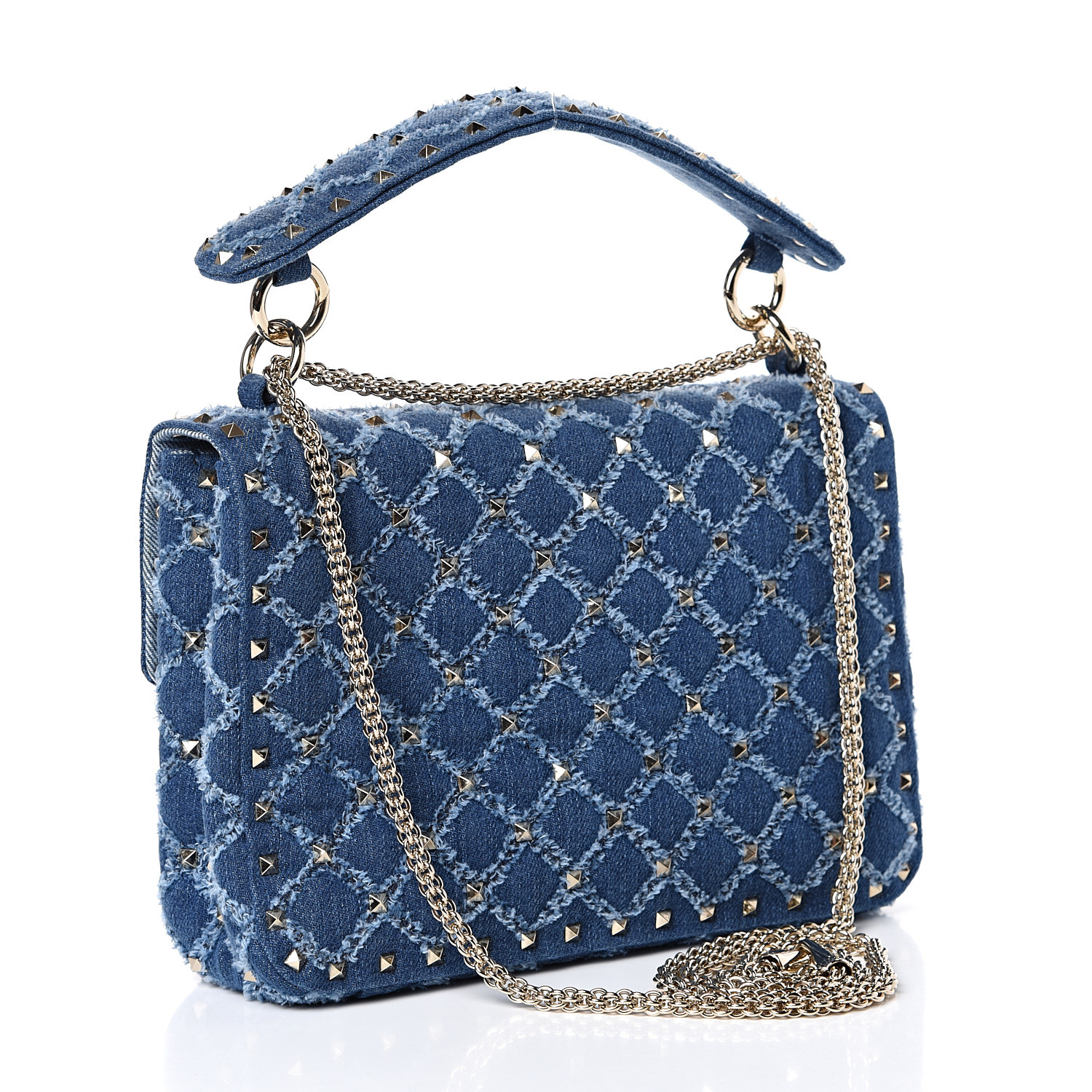 VALENTINO Denim Medium Rockstud Spike Shoulder Bag Blue 546098