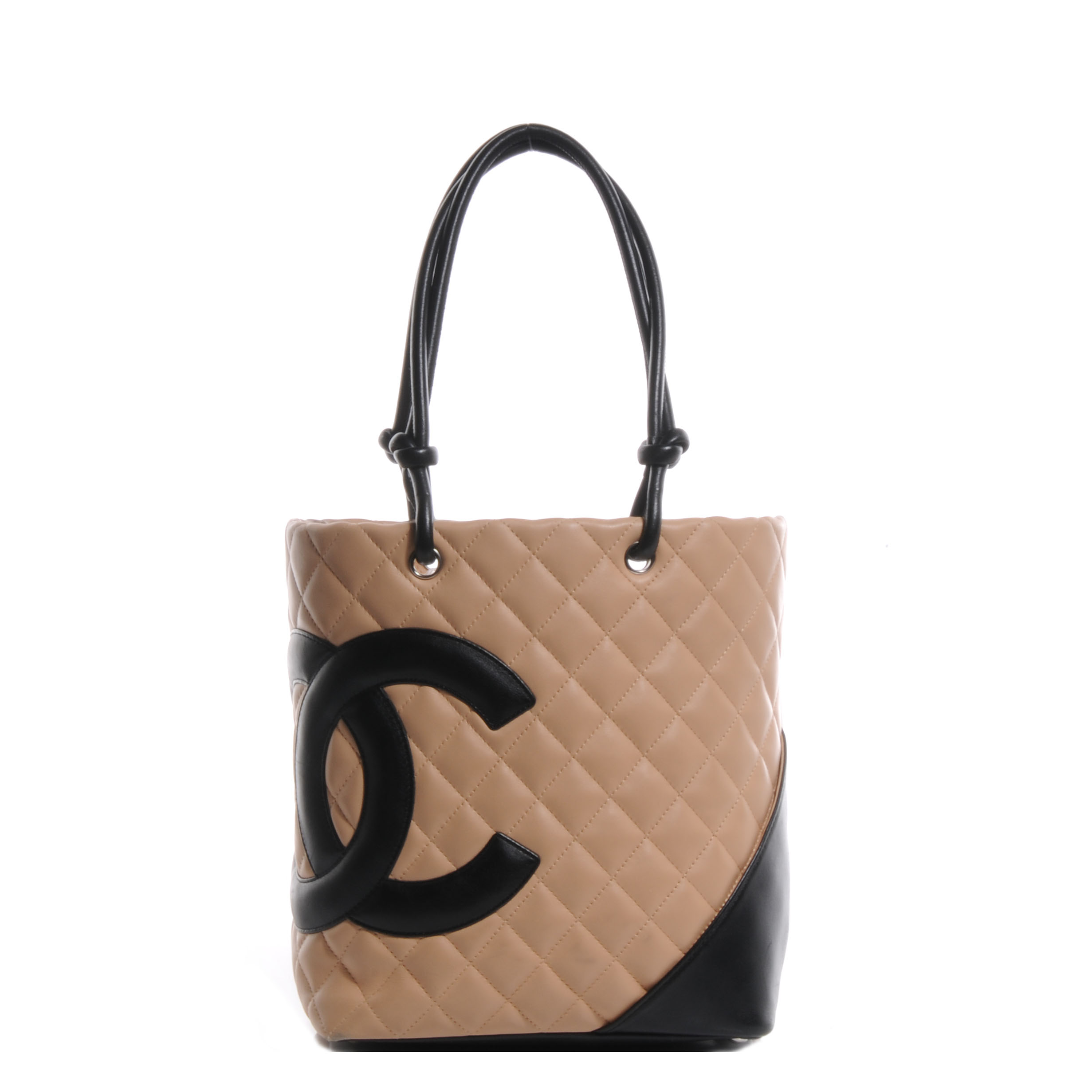CHANEL Calfskin Quilted Small Cambon Tote Beige Black 60662