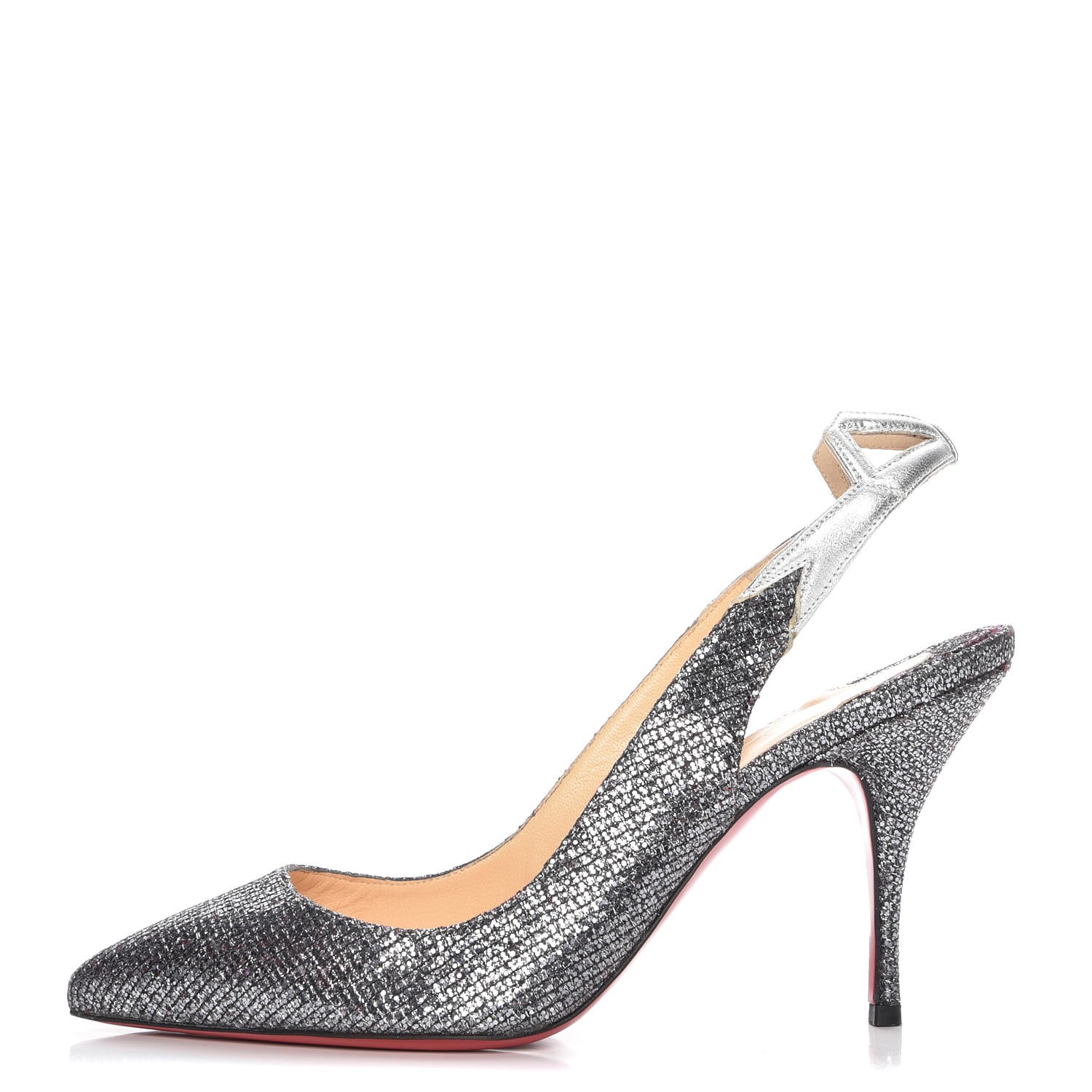 silver glitter slingback heels