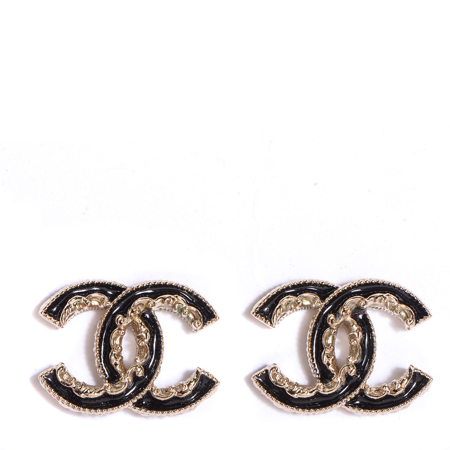 CHANEL Enamel CC Earrings Black Gold 99430