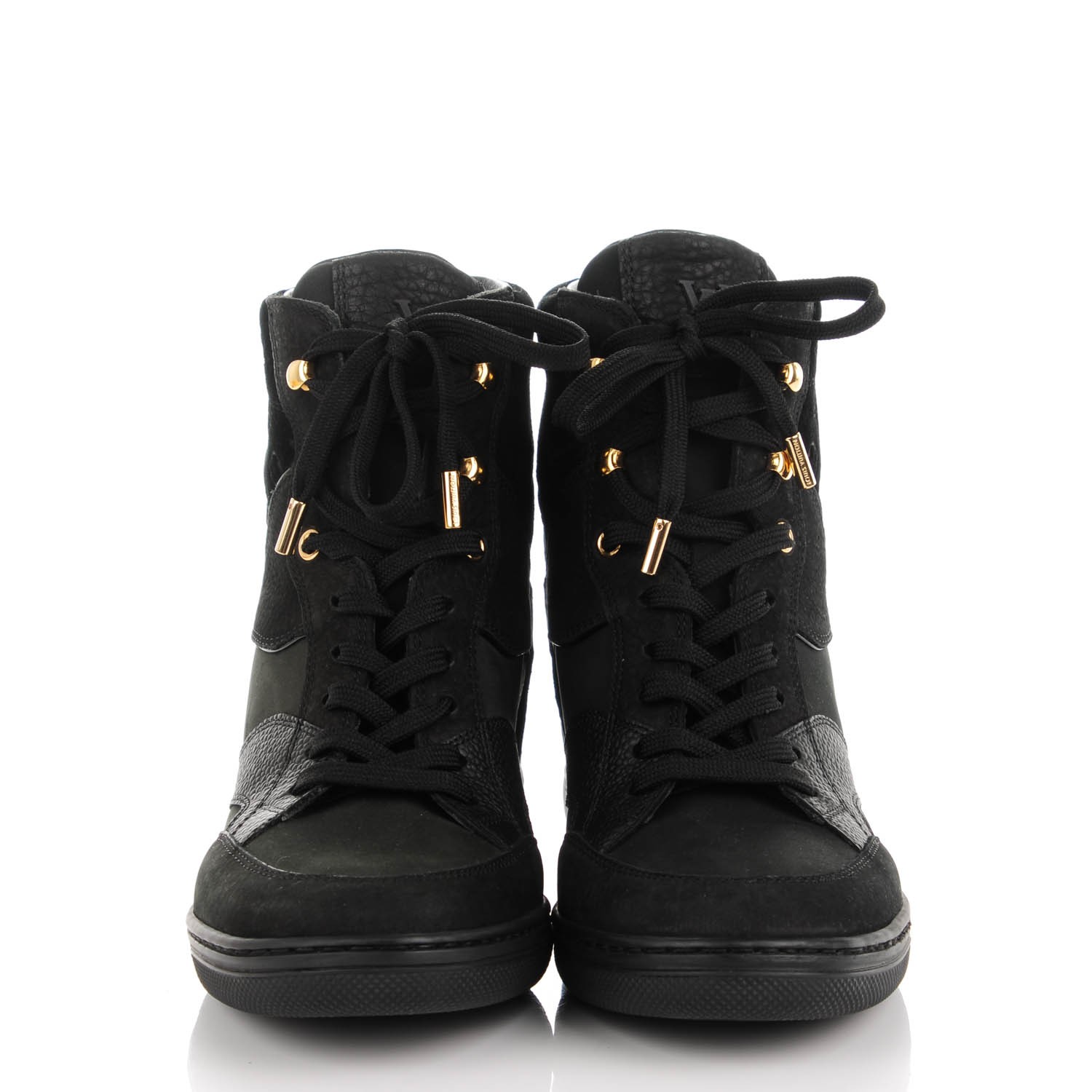 LOUIS VUITTON Monogram Suede Calfskin Cliff Top Wedge Sneakers 37.5 Black 153607