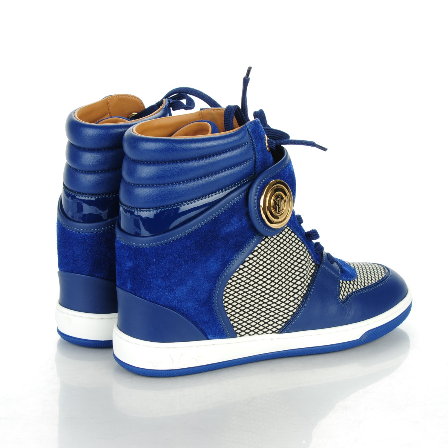 LOUIS VUITTON Suede Calfskin Patchwork Postmark Sneakers Boots 37.5 Bleu Roi 153612
